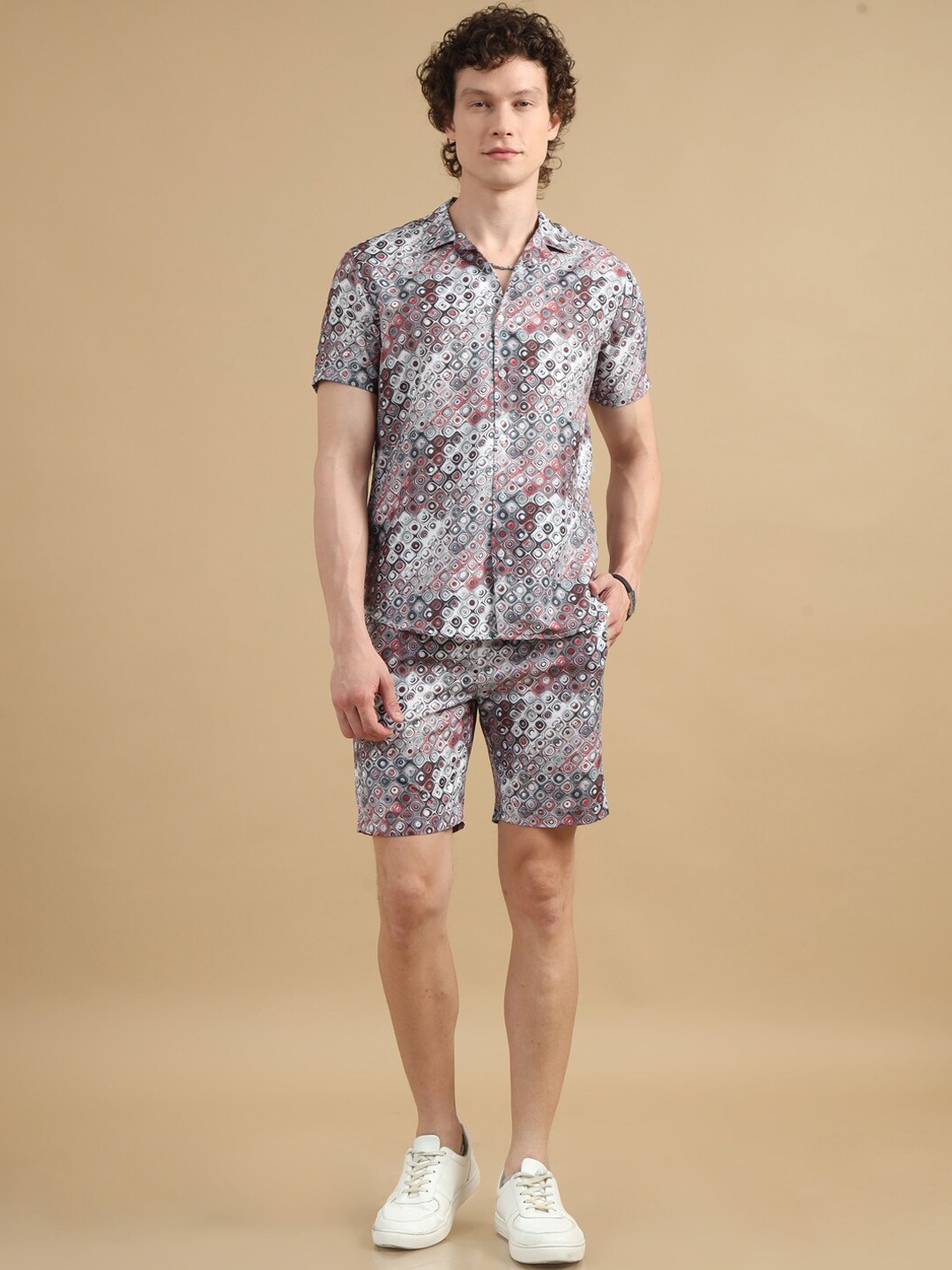 

Bushirt Printed Shirt With Shorts Co-Ords Set, Grey