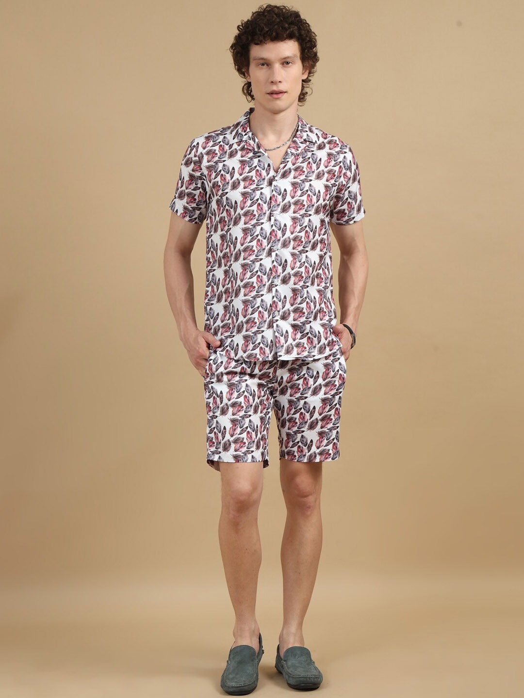 

Bushirt Printed Shirt With Shorts Co-Ords Set, Cream