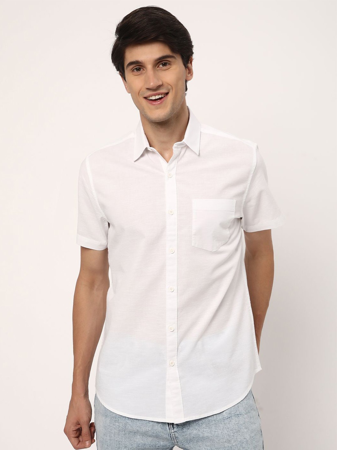 

R&B Half Regular Sleeves Cotton Casual Shirt, White