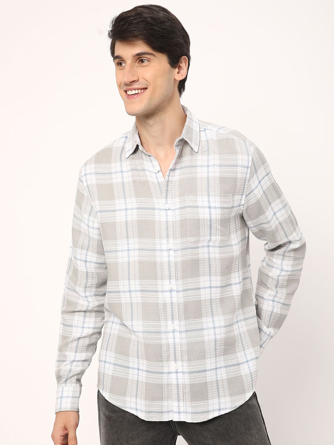 

R&B Men Tartan Opaque Checked Casual Shirt, Beige