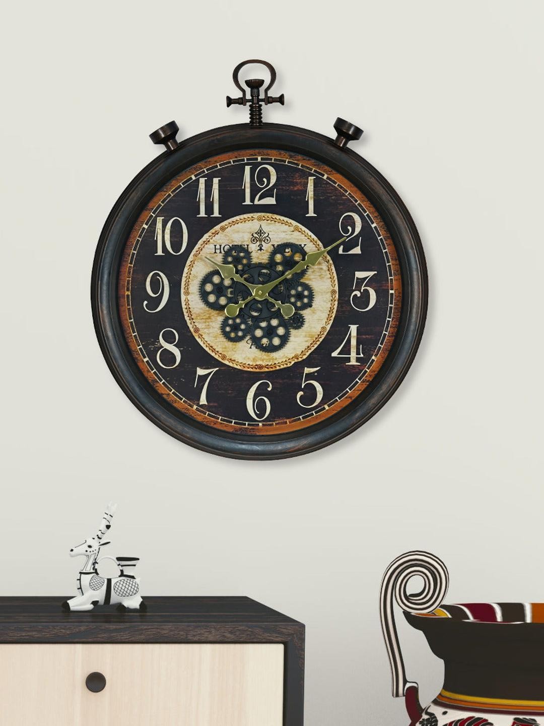 

Athome by Nilkamal Textured Vintage Wall Clock, Black