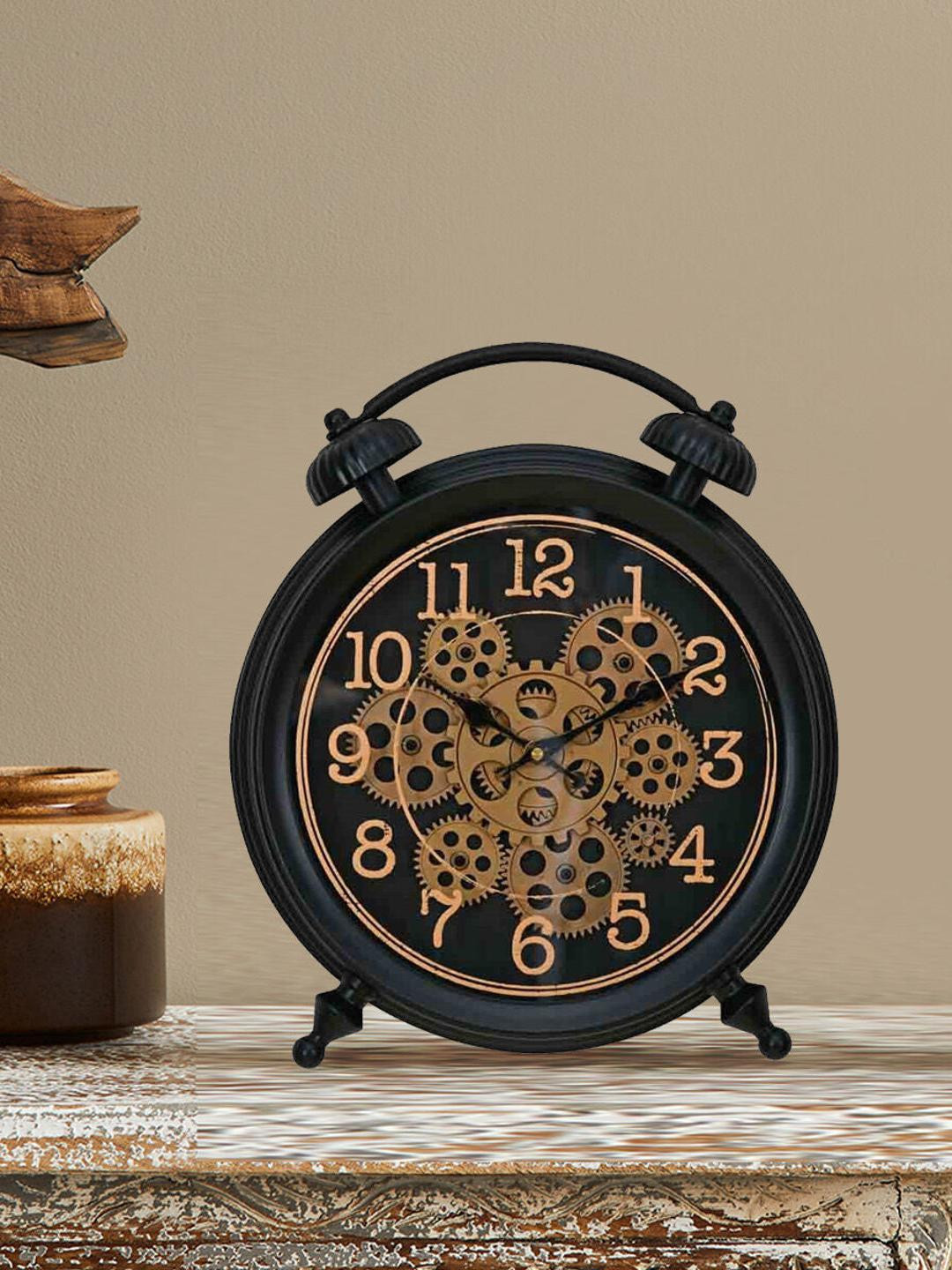 

Athome by Nilkamal Textured Vintage Table Clock, Black