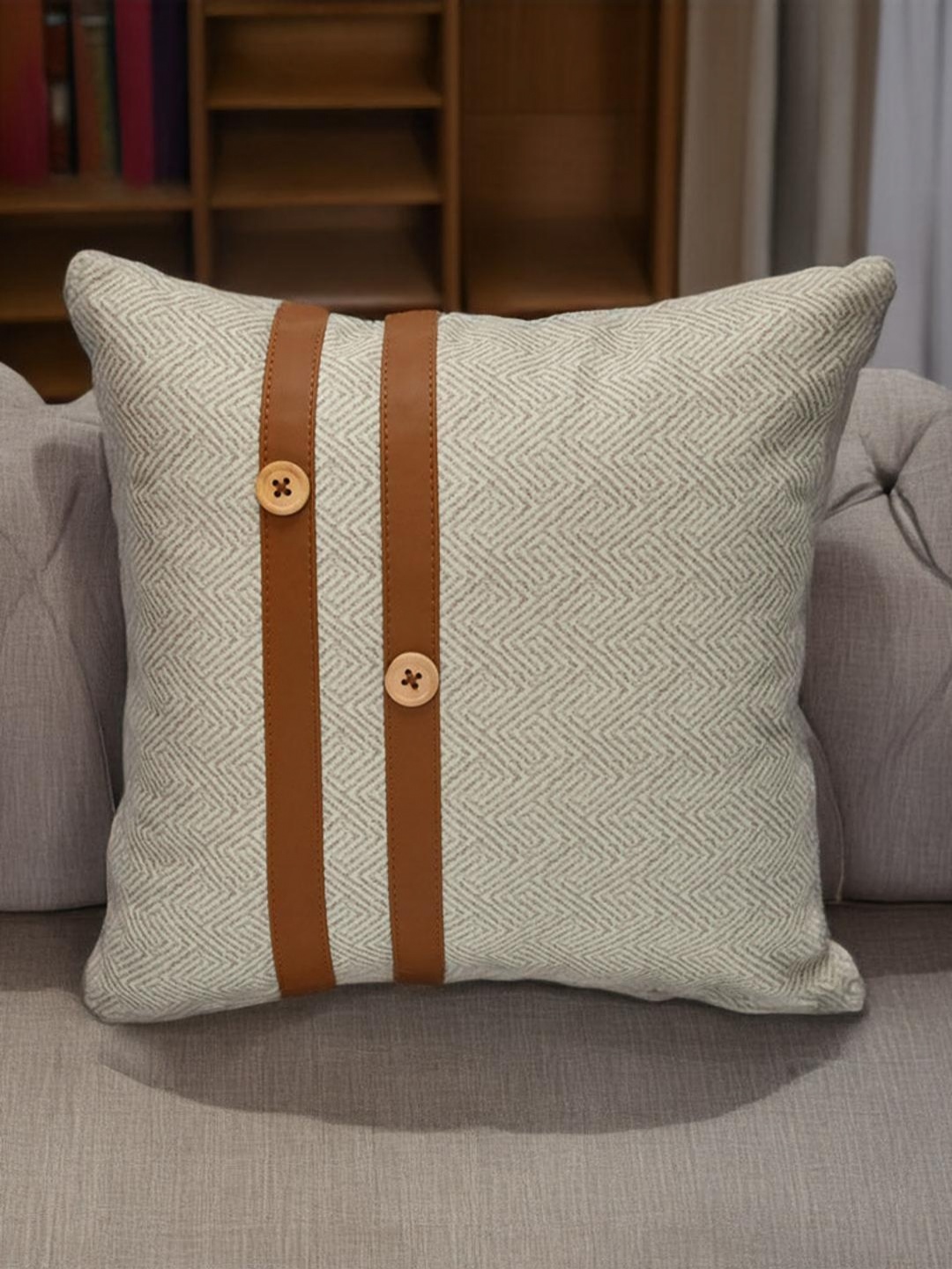 

Athome by Nilkamal Beige & Brown Striped Leather Square Cushion Covers