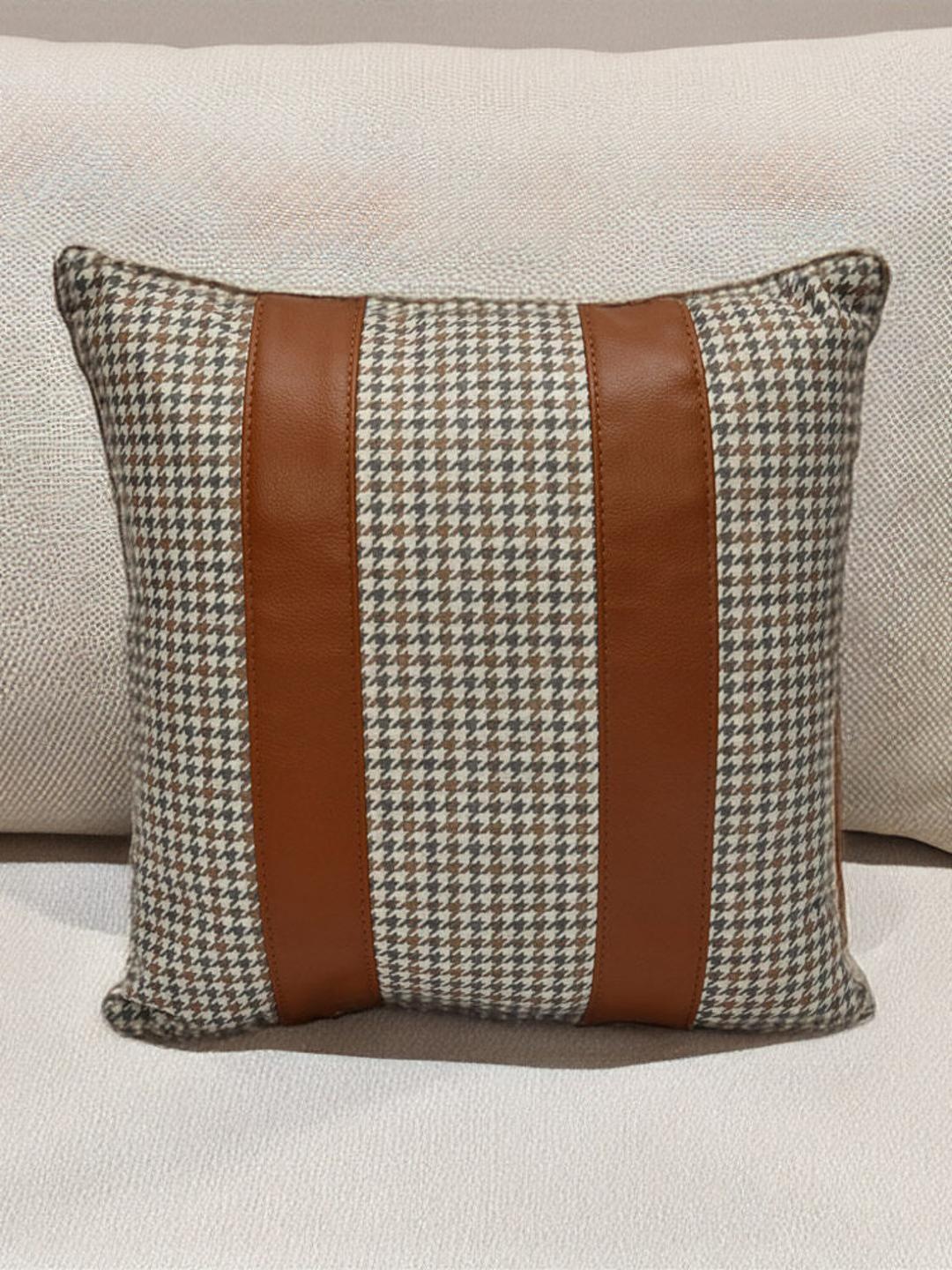 

Athome by Nilkamal Beige & Brown Checked Leather Square Cushion Covers