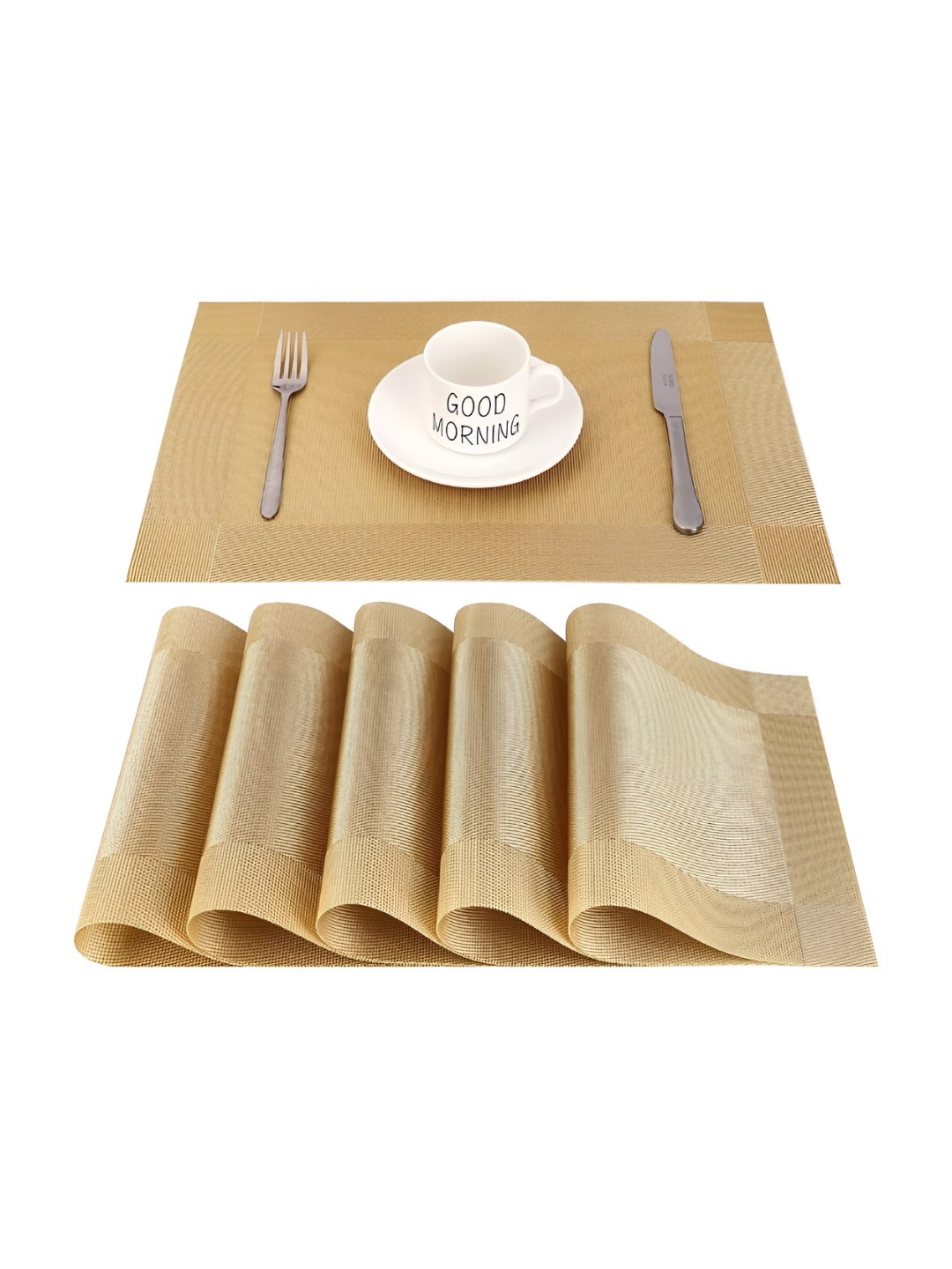 

P-Plus International 6-Pcs Brown Water-Resistant Table Placemats, Gold