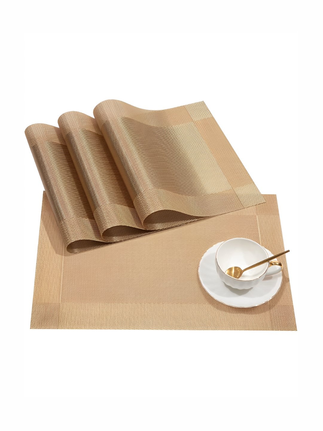

P-Plus International Brown 4 Pieces Anti-Skid Table Placemats, Gold