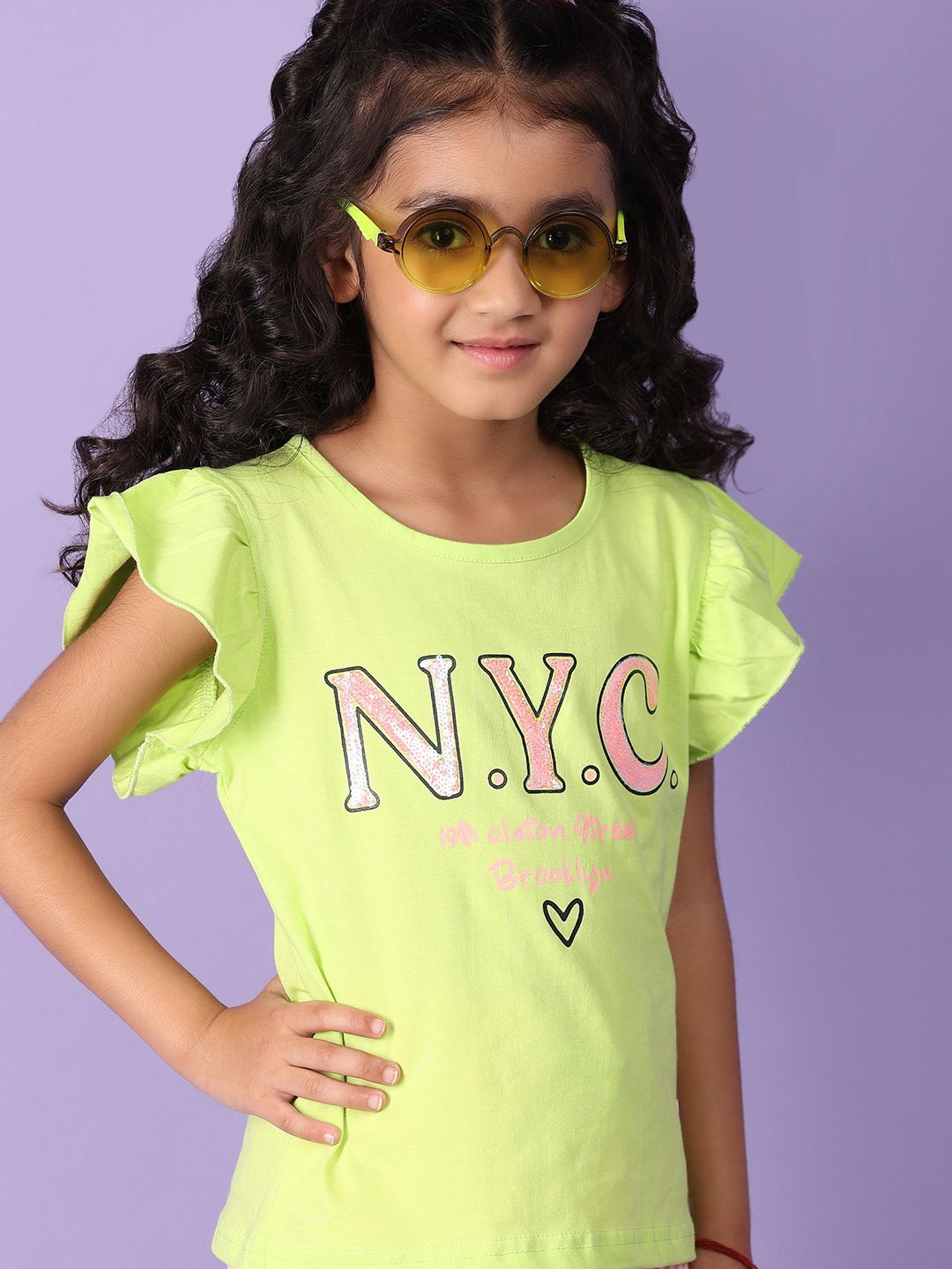 

V-Mart Girls Printed Cotton T-shirt with Shorts, Green