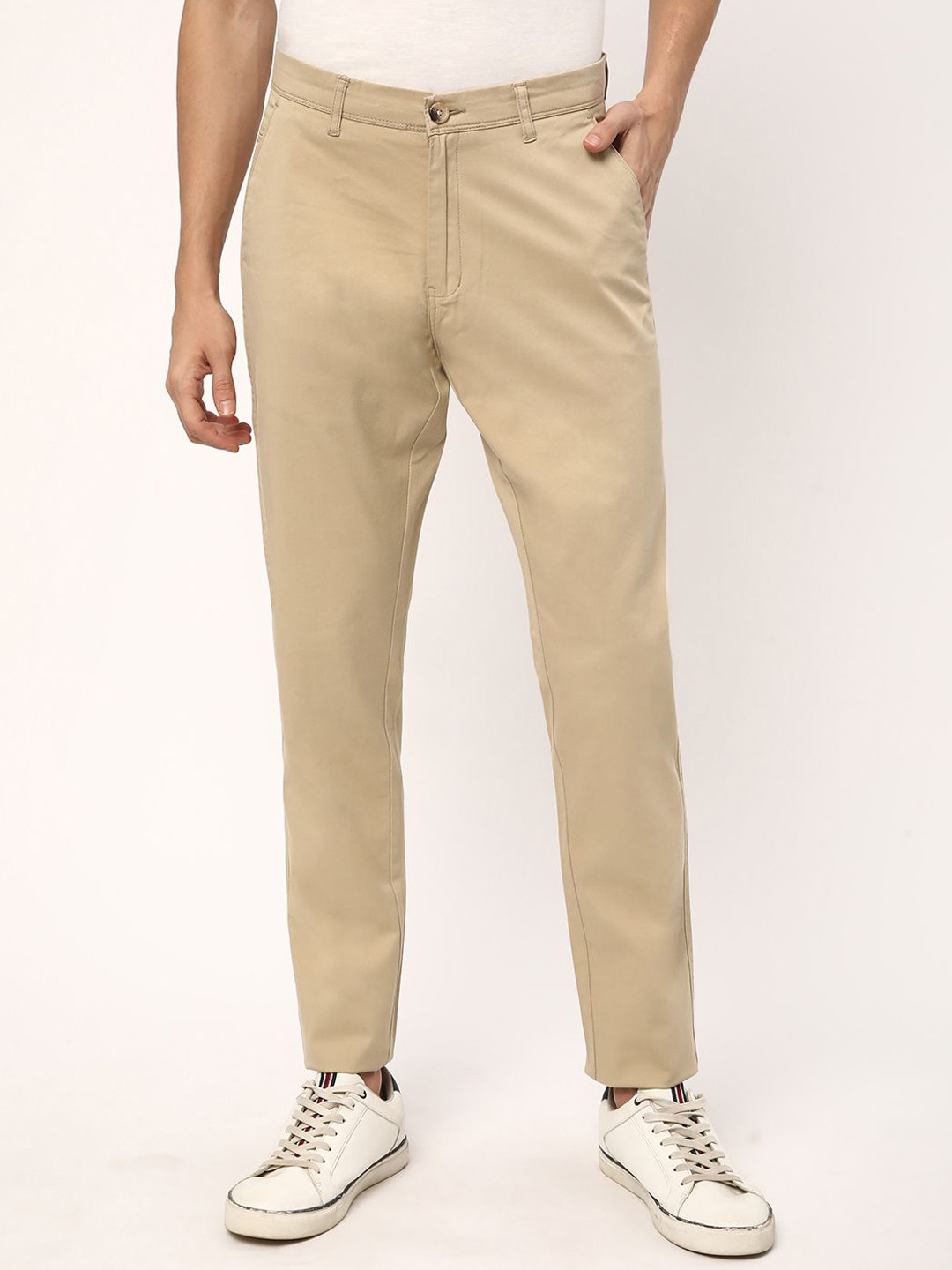 

R&B Men Slim Fit Chinos Trousers, Khaki