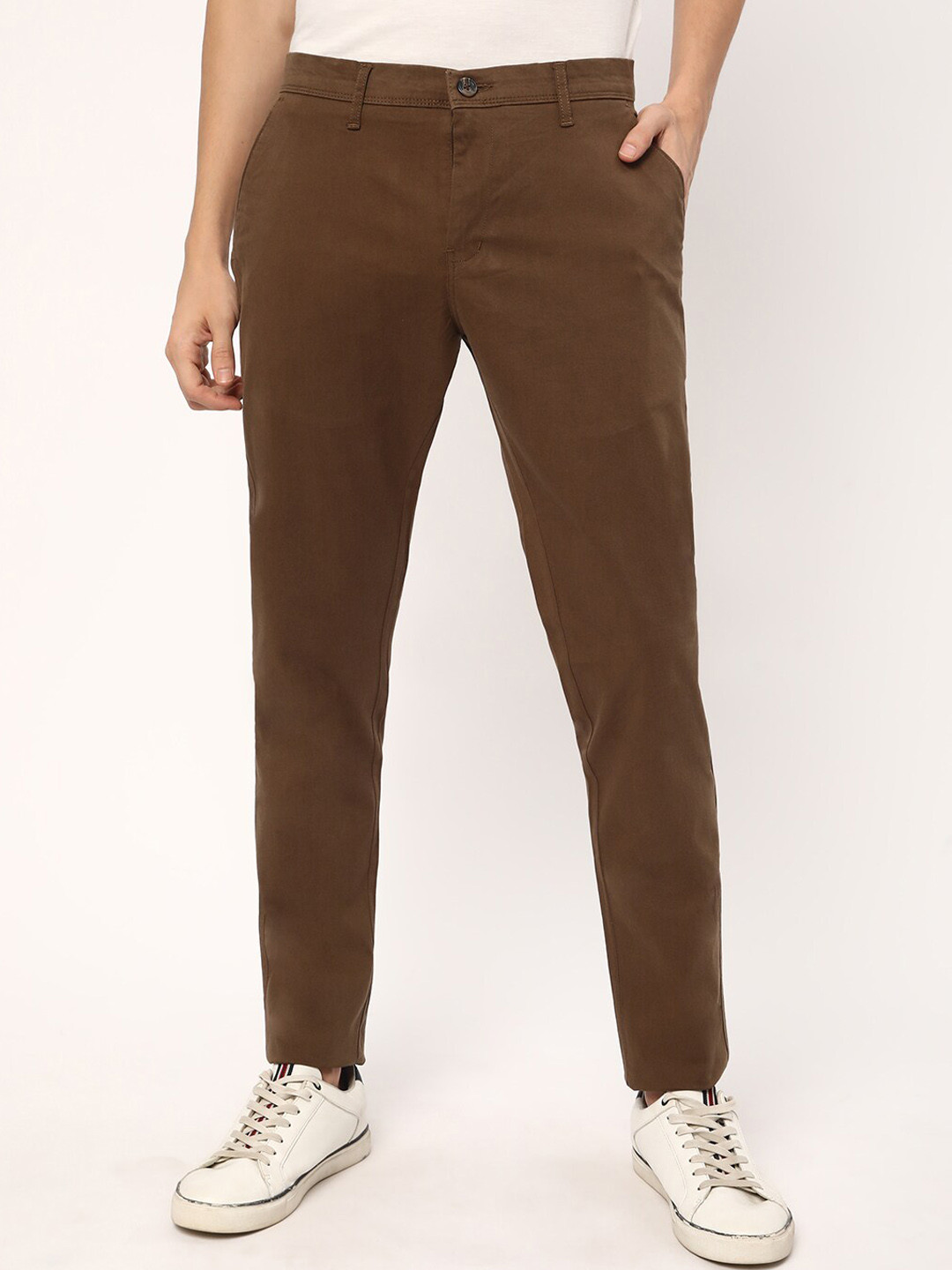 

R&B Men Slim Fit Trousers, Brown