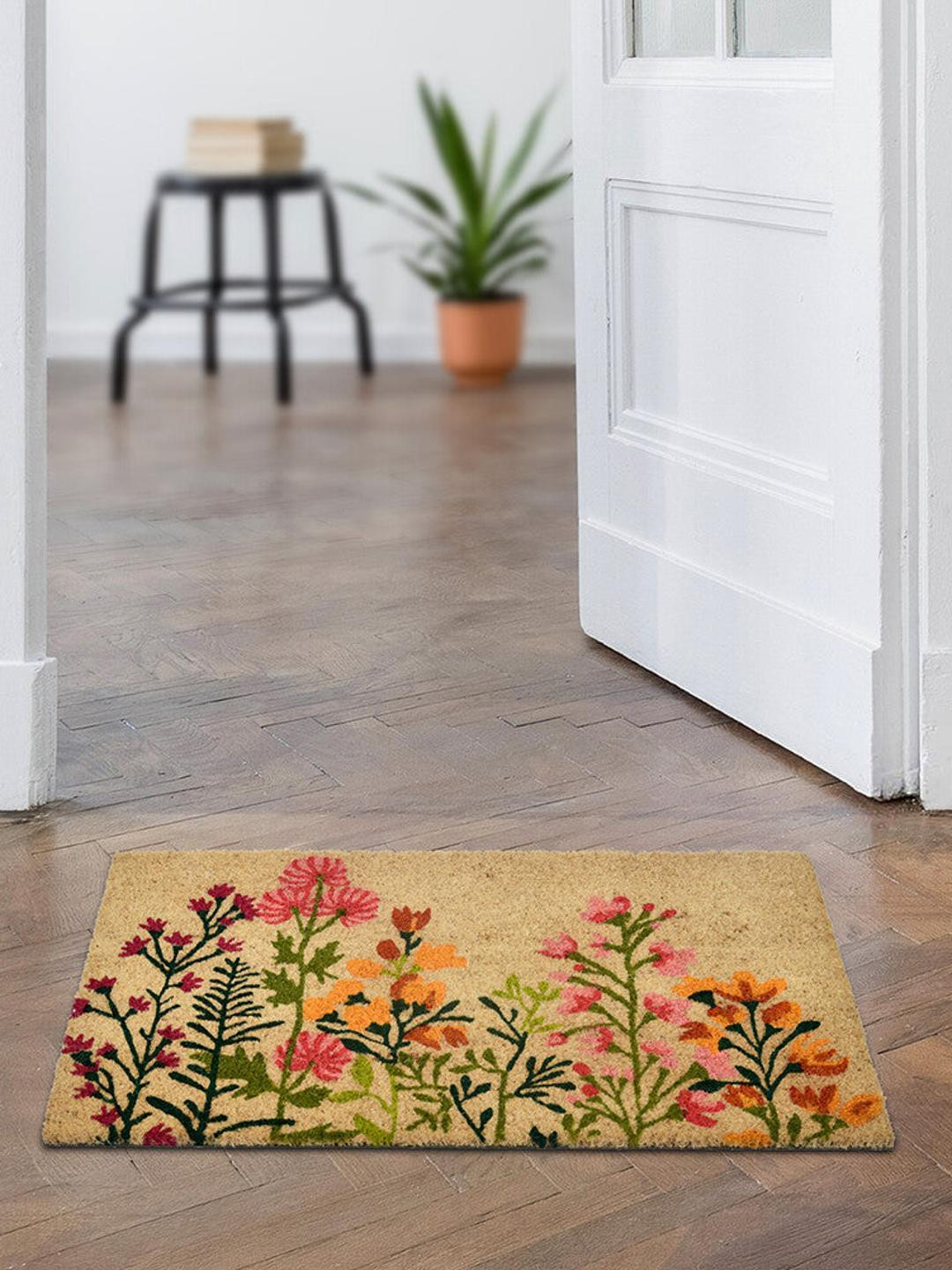 

Athome by Nilkamal Beige & Pink Floral Printed Anti-Skid Doormat