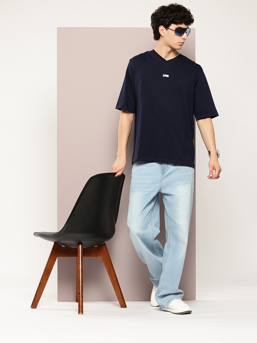 

Kook N Keech Men Oversized Pure Cotton T-shirt, Navy blue