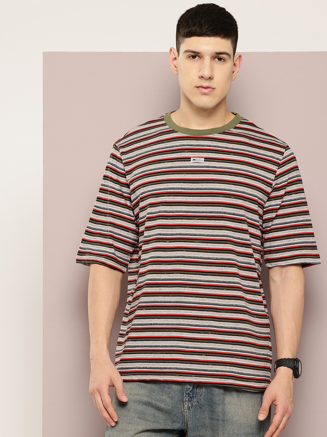 

Kook N Keech Men Striped Oversized T-shirt, Black