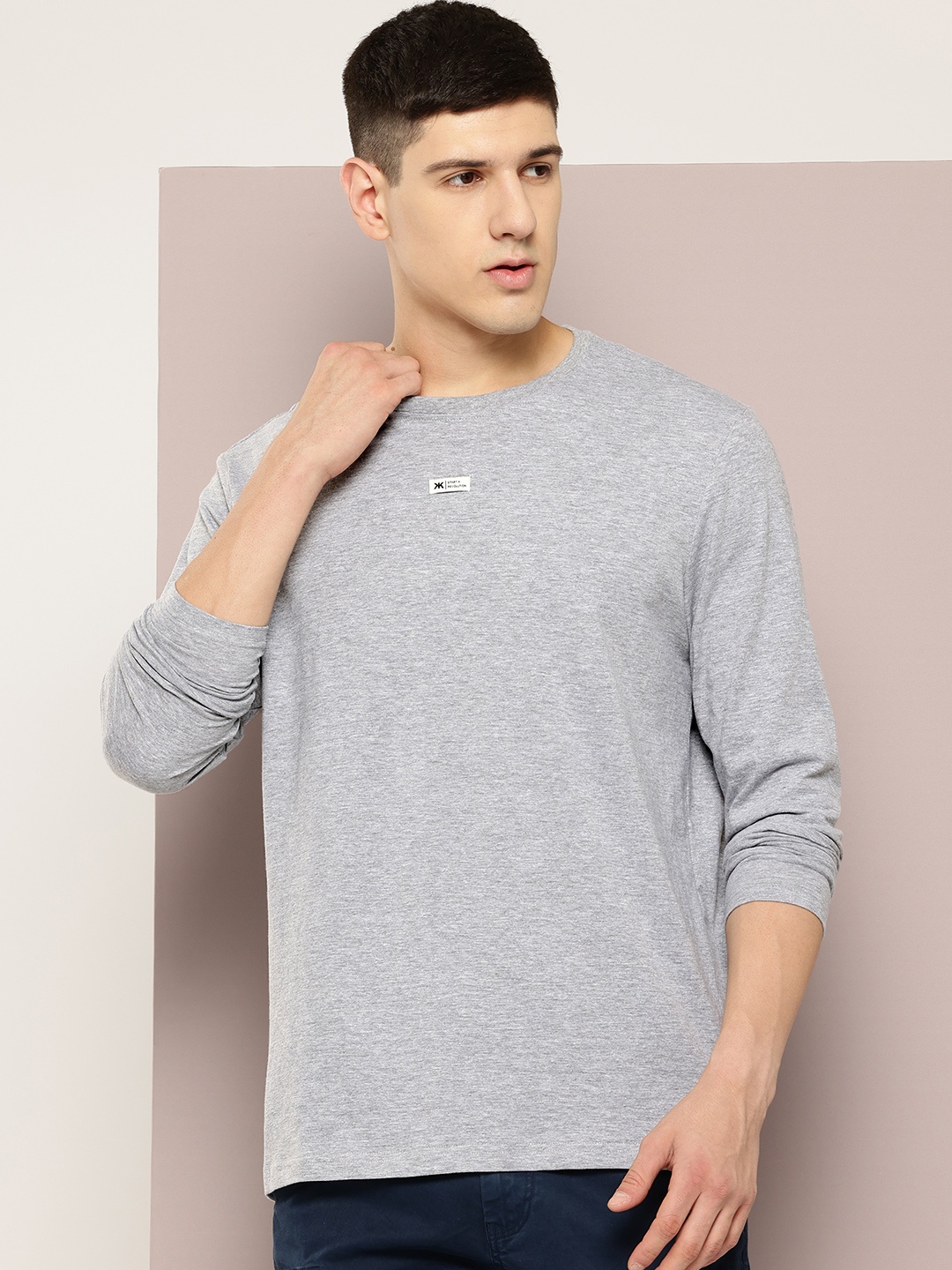 

Kook N Keech Drop-Shoulder Sleeves Oversized T-shirt, Grey melange