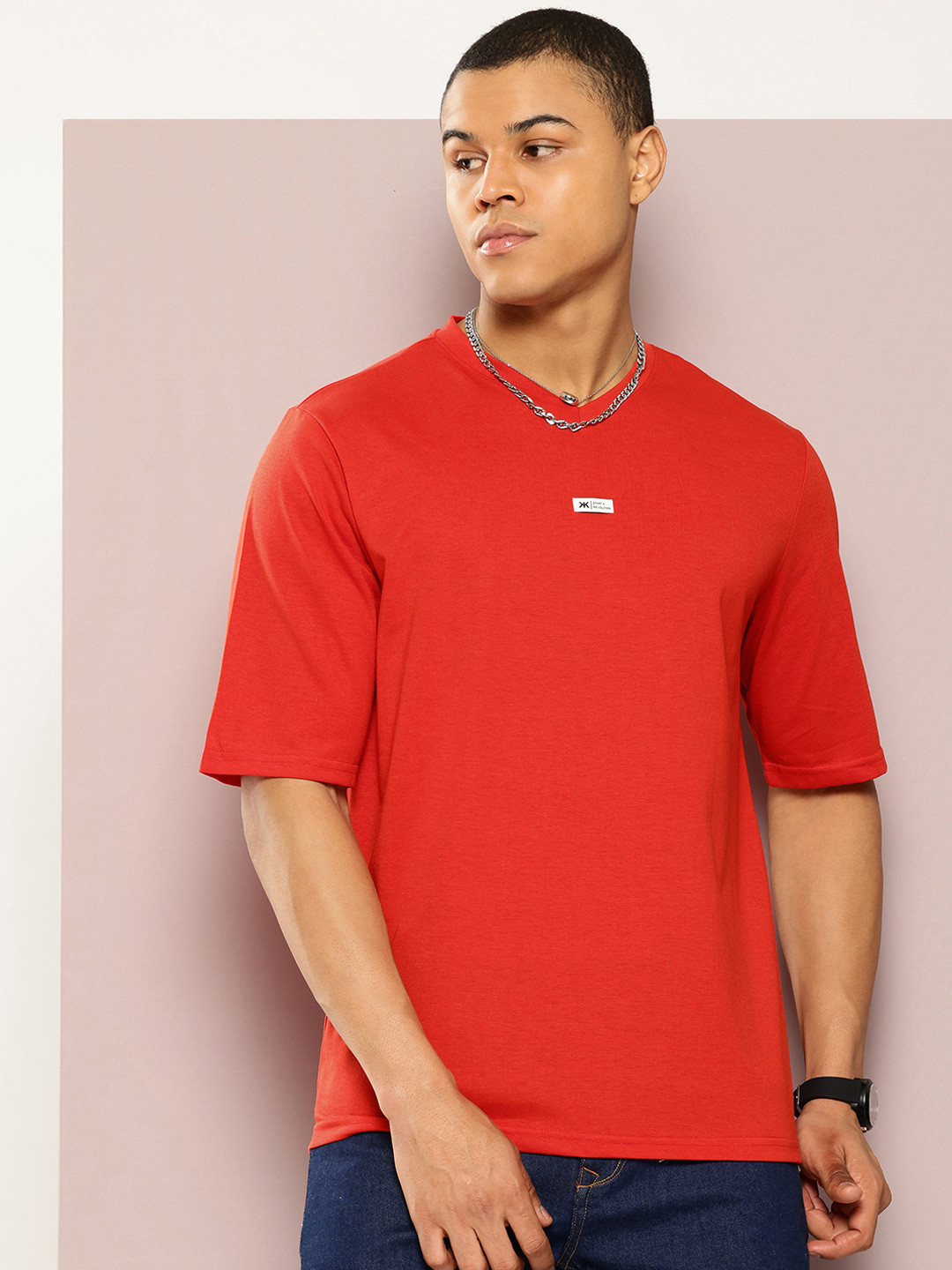 

Kook N Keech V-Neck Oversized T-shirt, Red