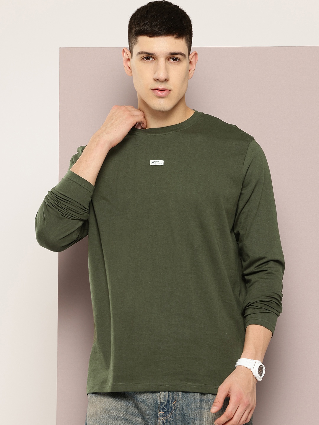 

Kook N Keech Drop-Shoulder Sleeves Oversized T-shirt, Olive