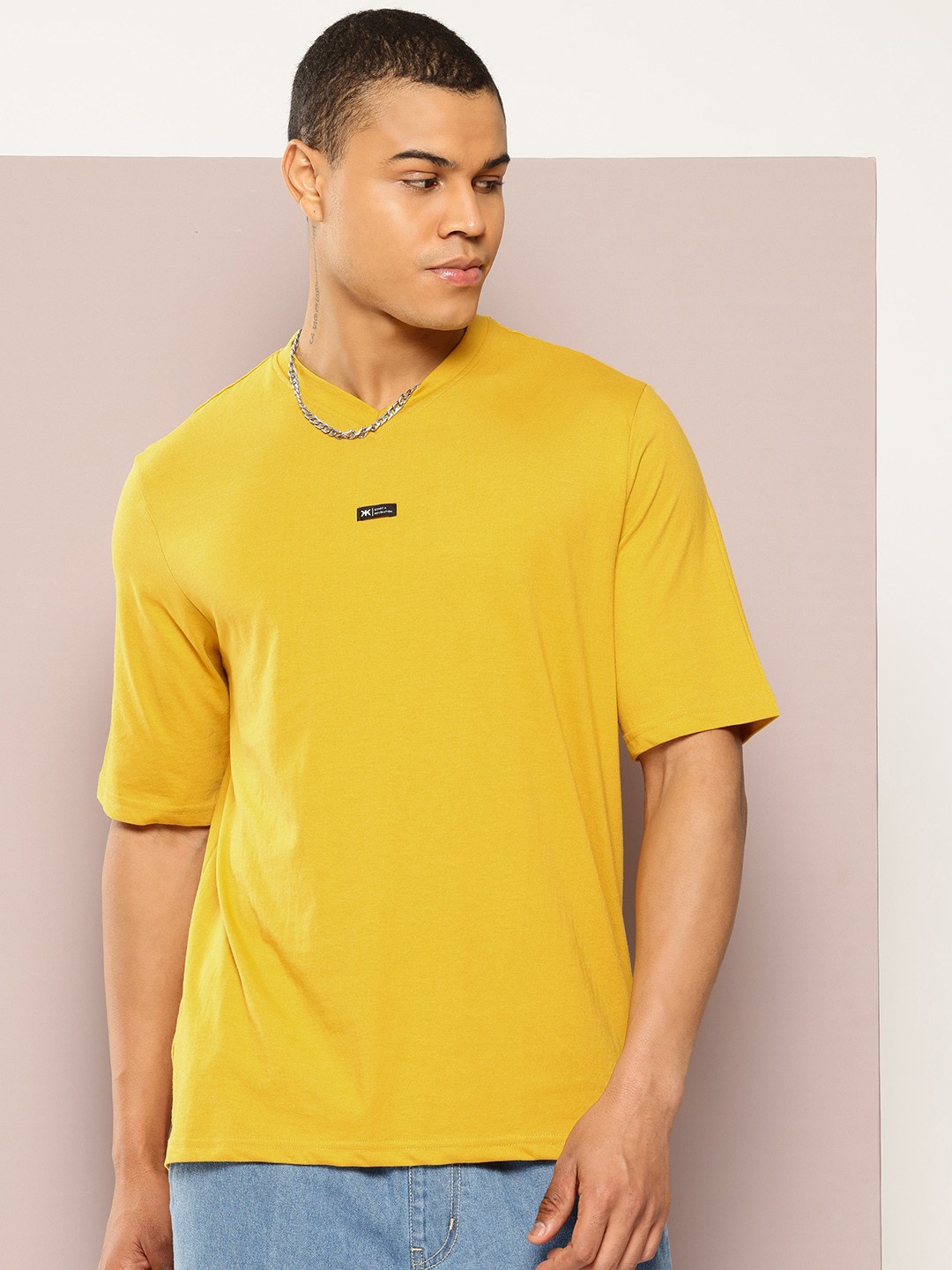 

Kook N Keech V-Neck Oversized T-shirt, Mustard