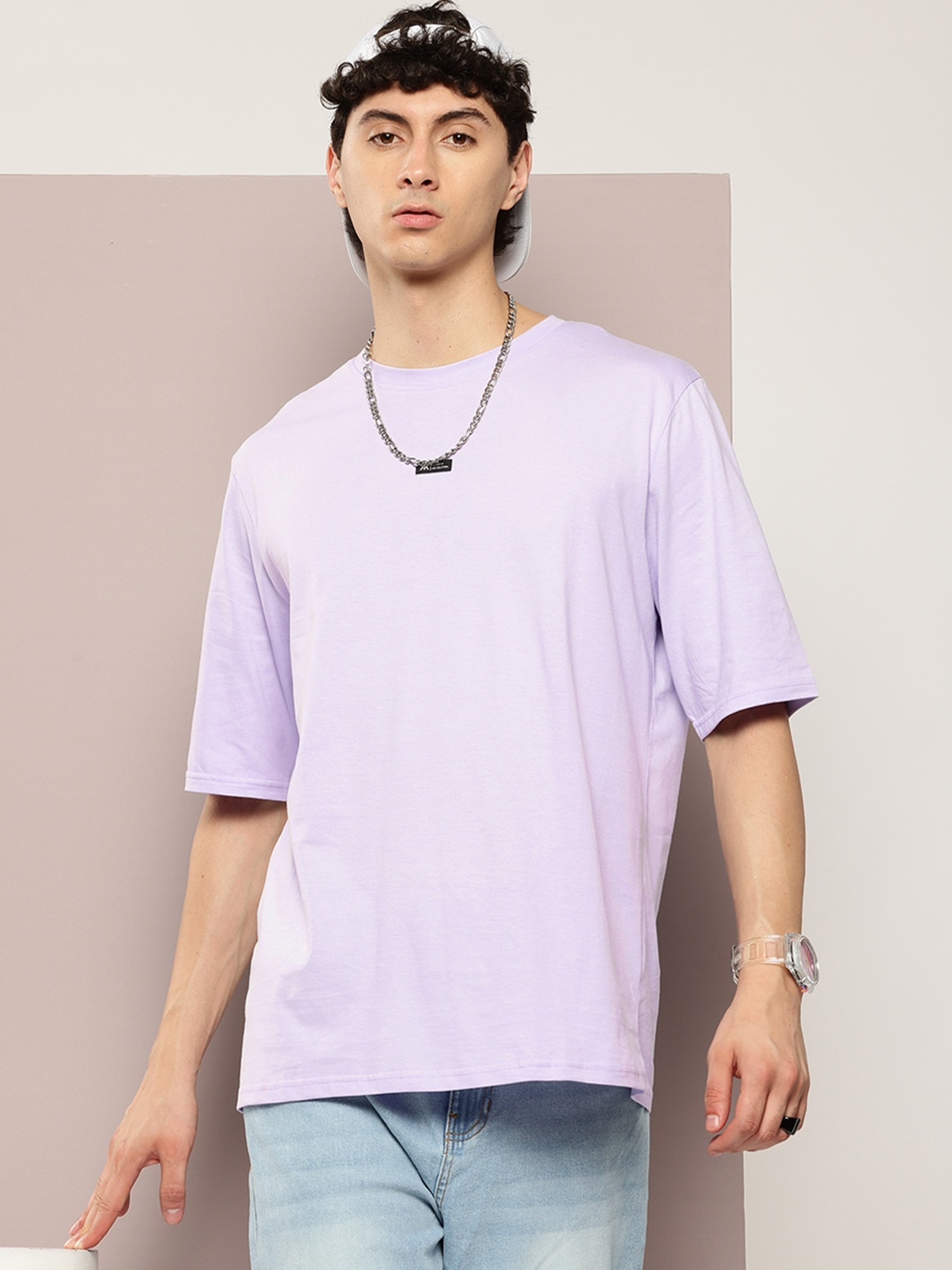 

Kook N Keech Men Pure Cotton Oversized T-shirt, Lavender