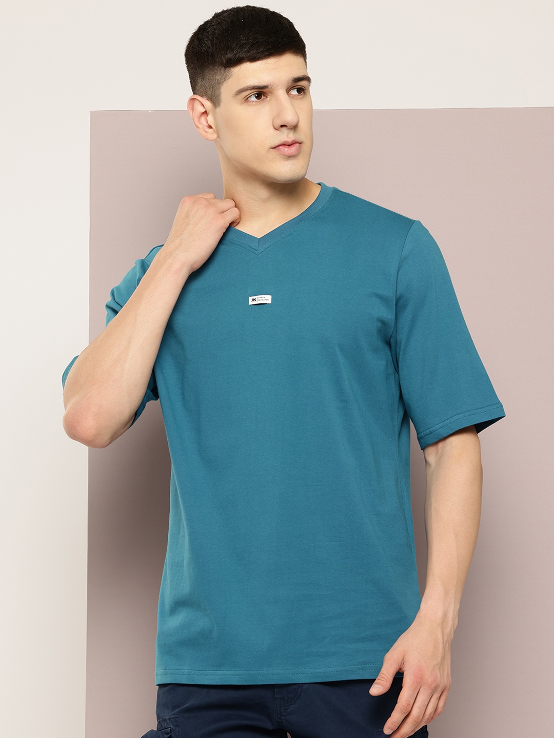 

Kook N Keech V-Neck Pure Cotton T-shirt, Teal