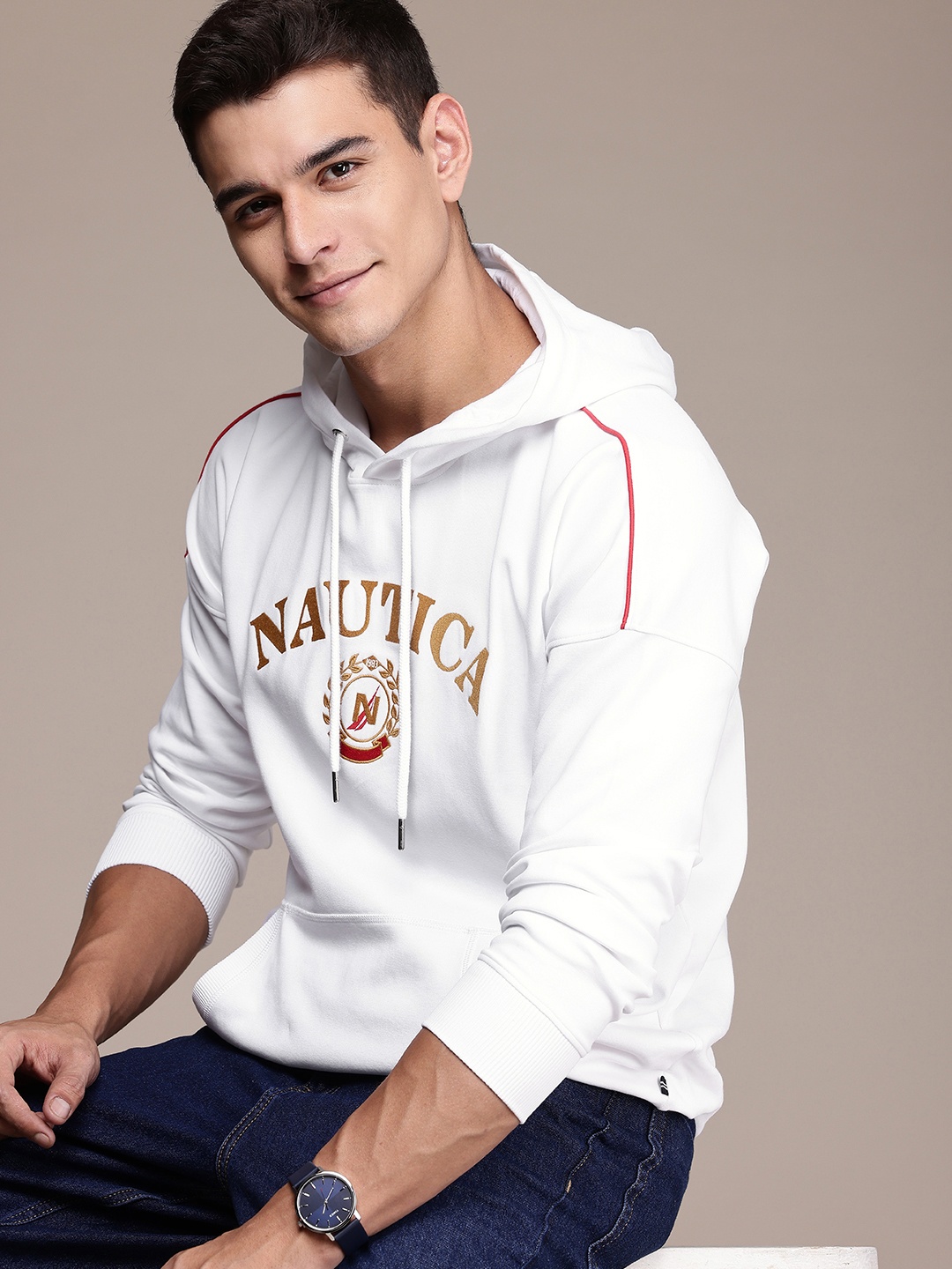 

Nautica Brand Logo Embroidered Hooded Sweatshirt, White