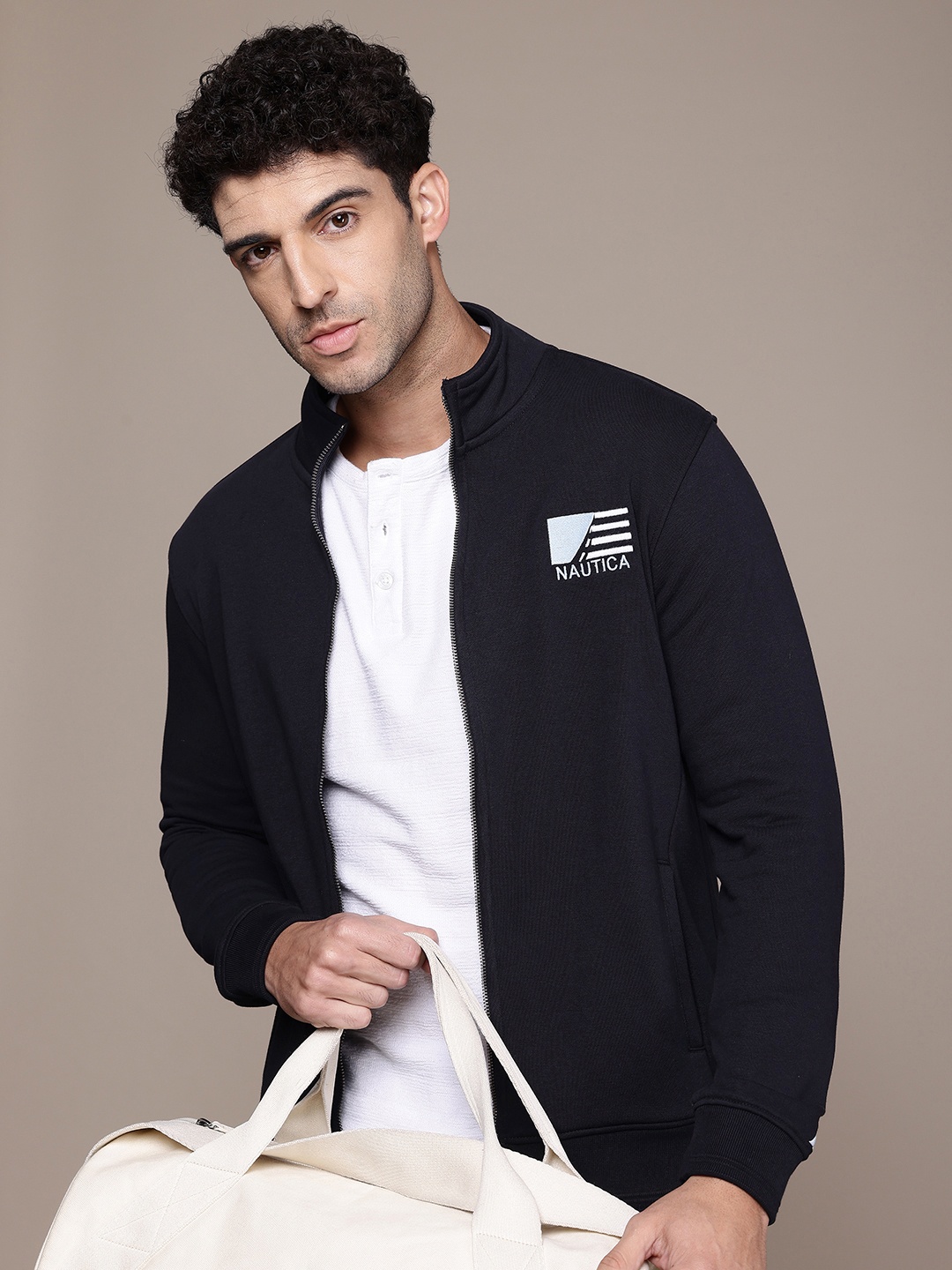 

Nautica Mock Collar Front Open Sweatshirt, Navy blue