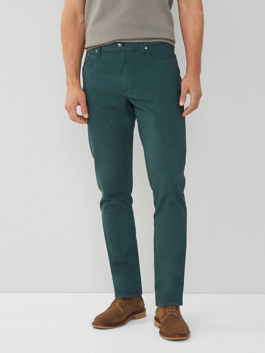 

HACKETT LONDON Men Mid-Rise Zip Flat-Front Cotton Regular Trouser, Green