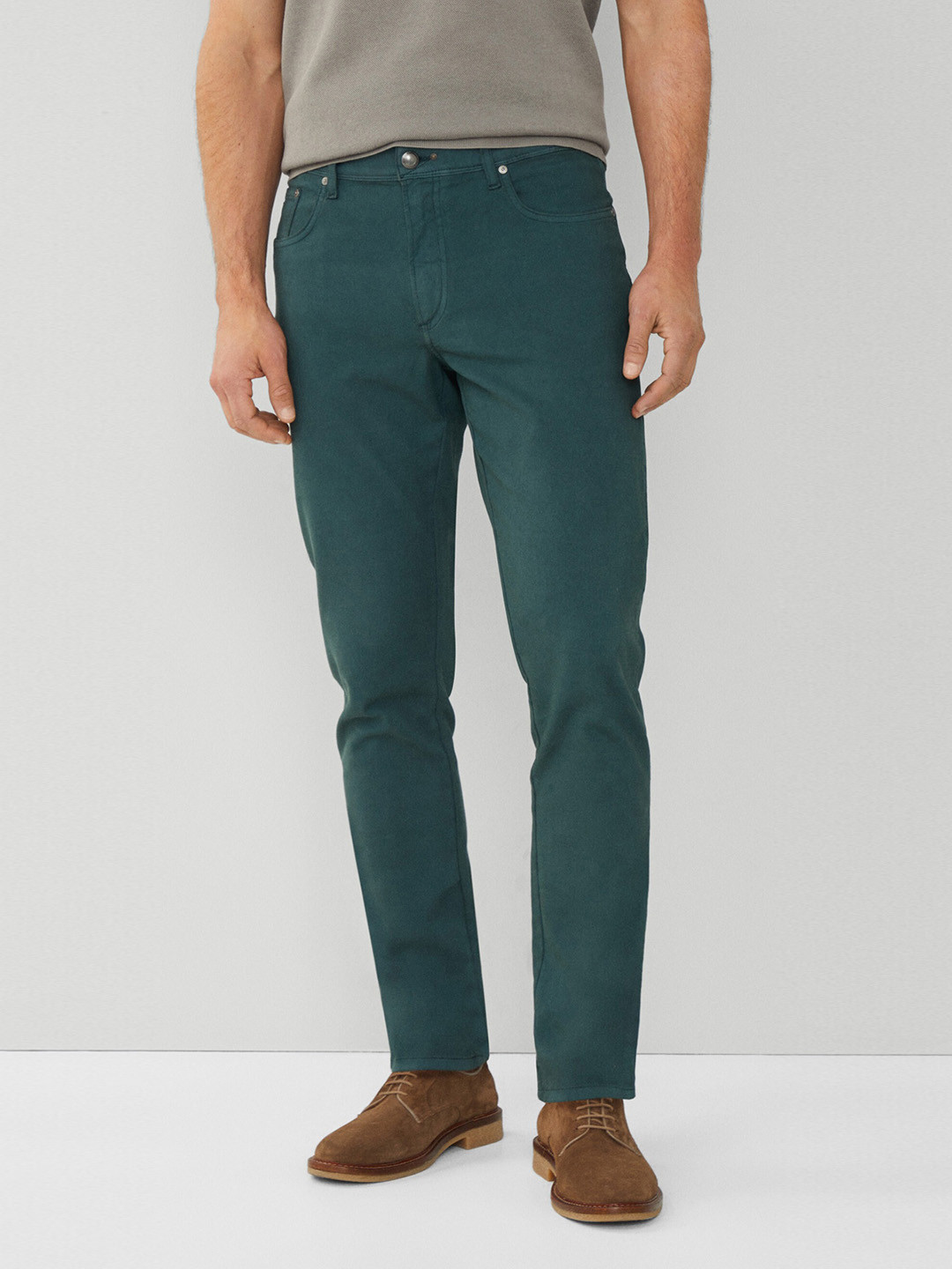 

HACKETT LONDON Men Mid-Rise Zip Flat-Front Cotton Regular Trouser, Green