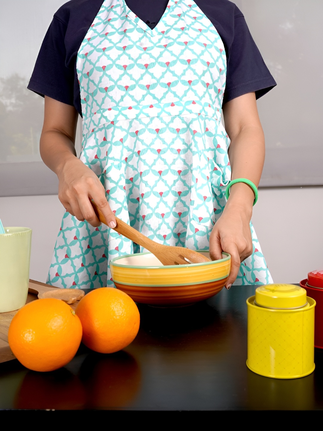 

Ratan Cart Sea Green Printed Cotton Apron