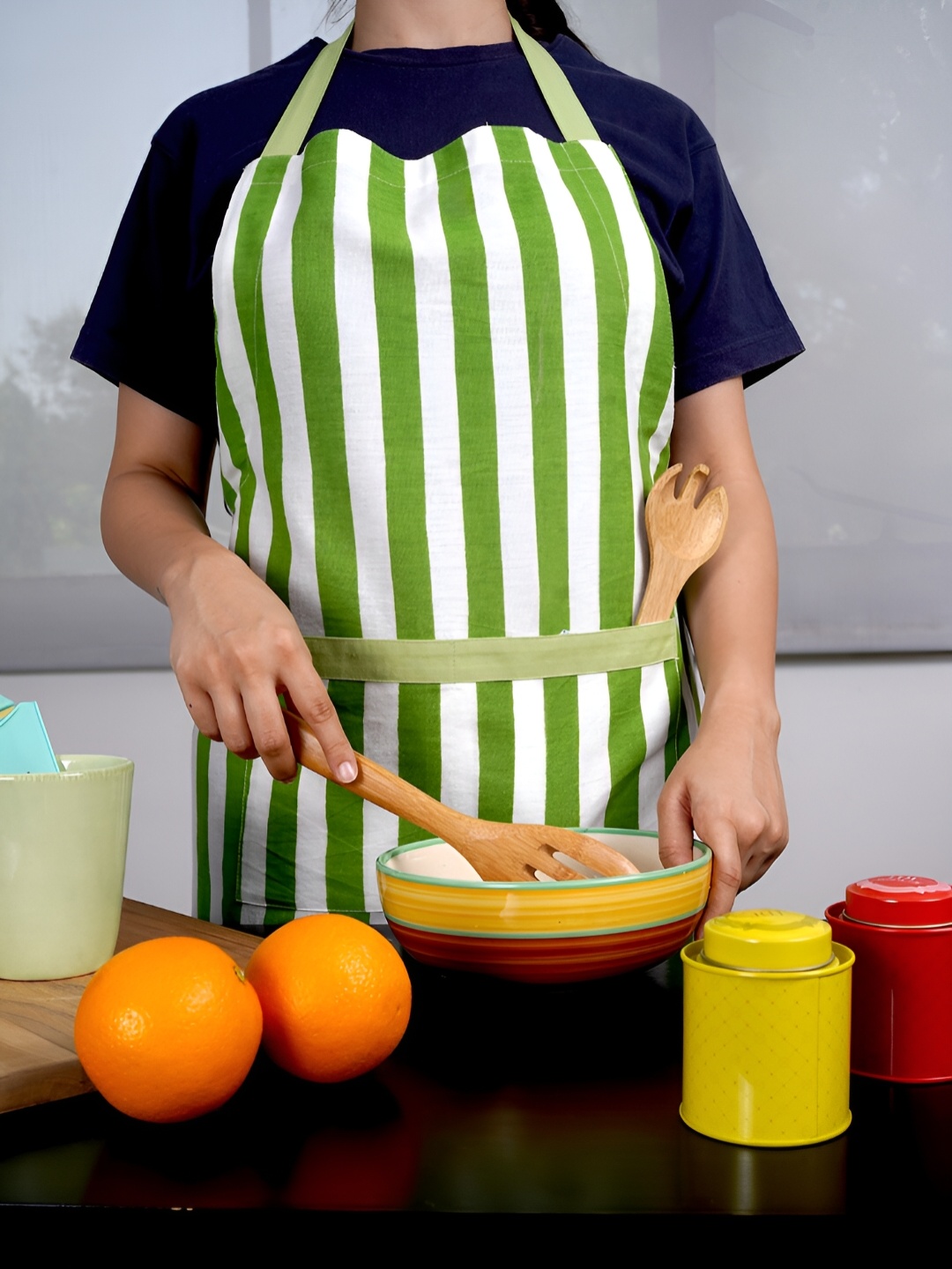 

Ratan Cart Green Striped Cotton Apron