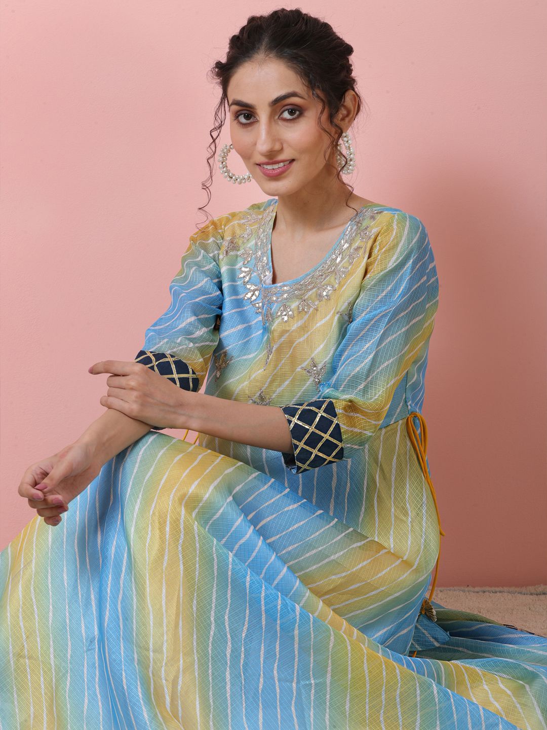 

Sangria Embroidered V-Neck Ethnic Dresses, Blue