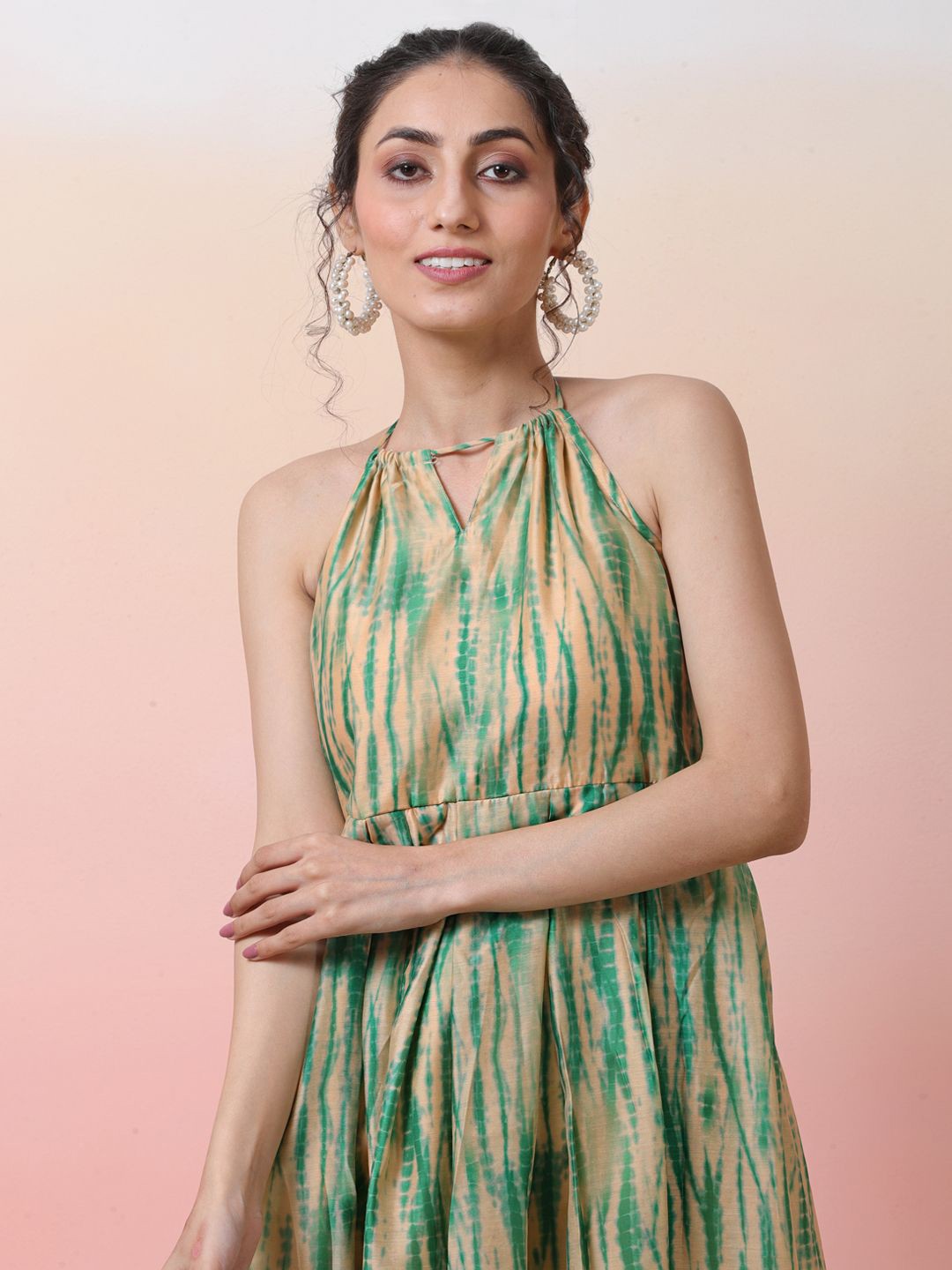 

Sangria Printed Sleeveless Maxi Ethnic Dress, Beige
