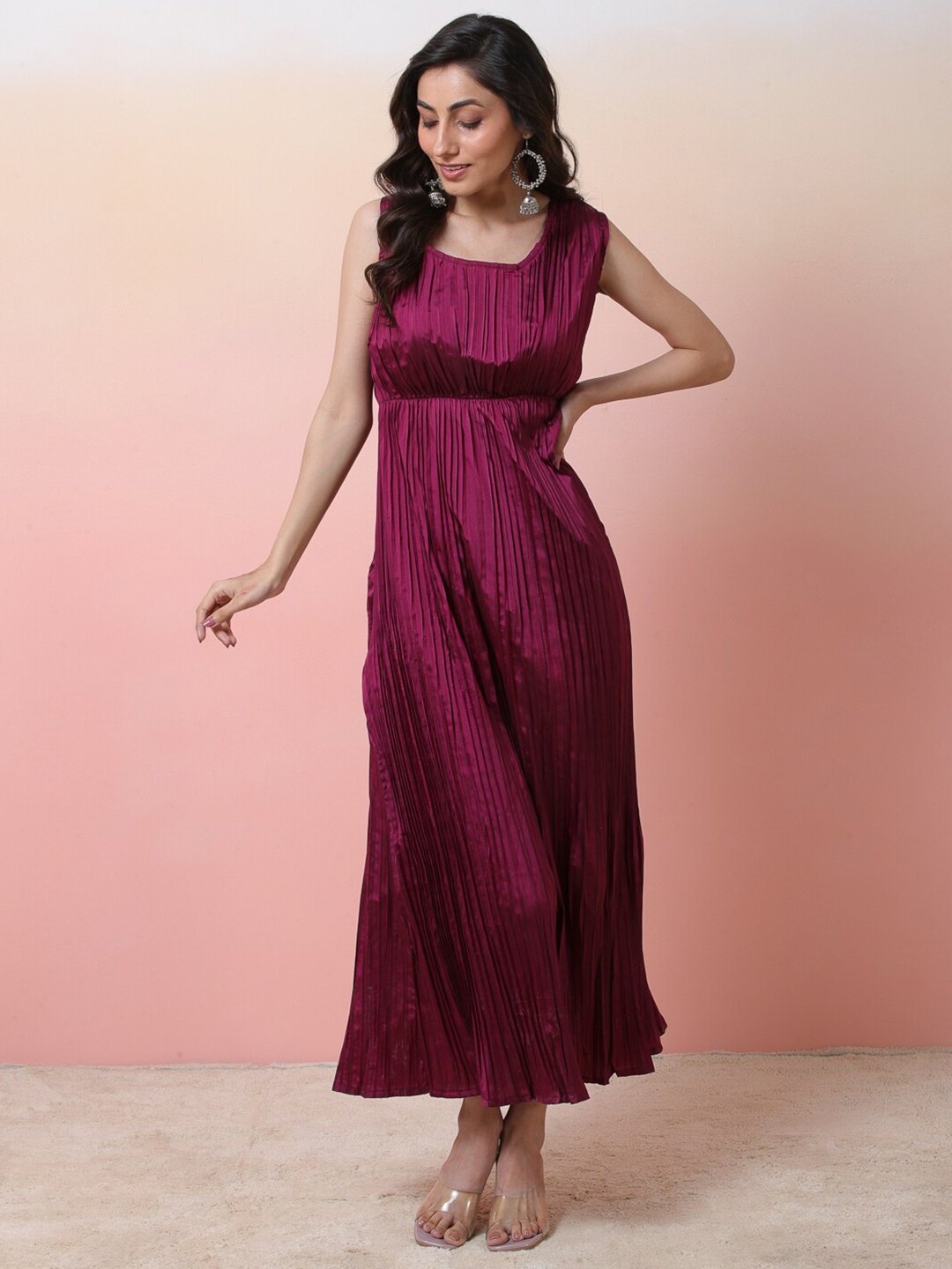 

Sangria Fit & Flare Ethnic Dress, Burgundy