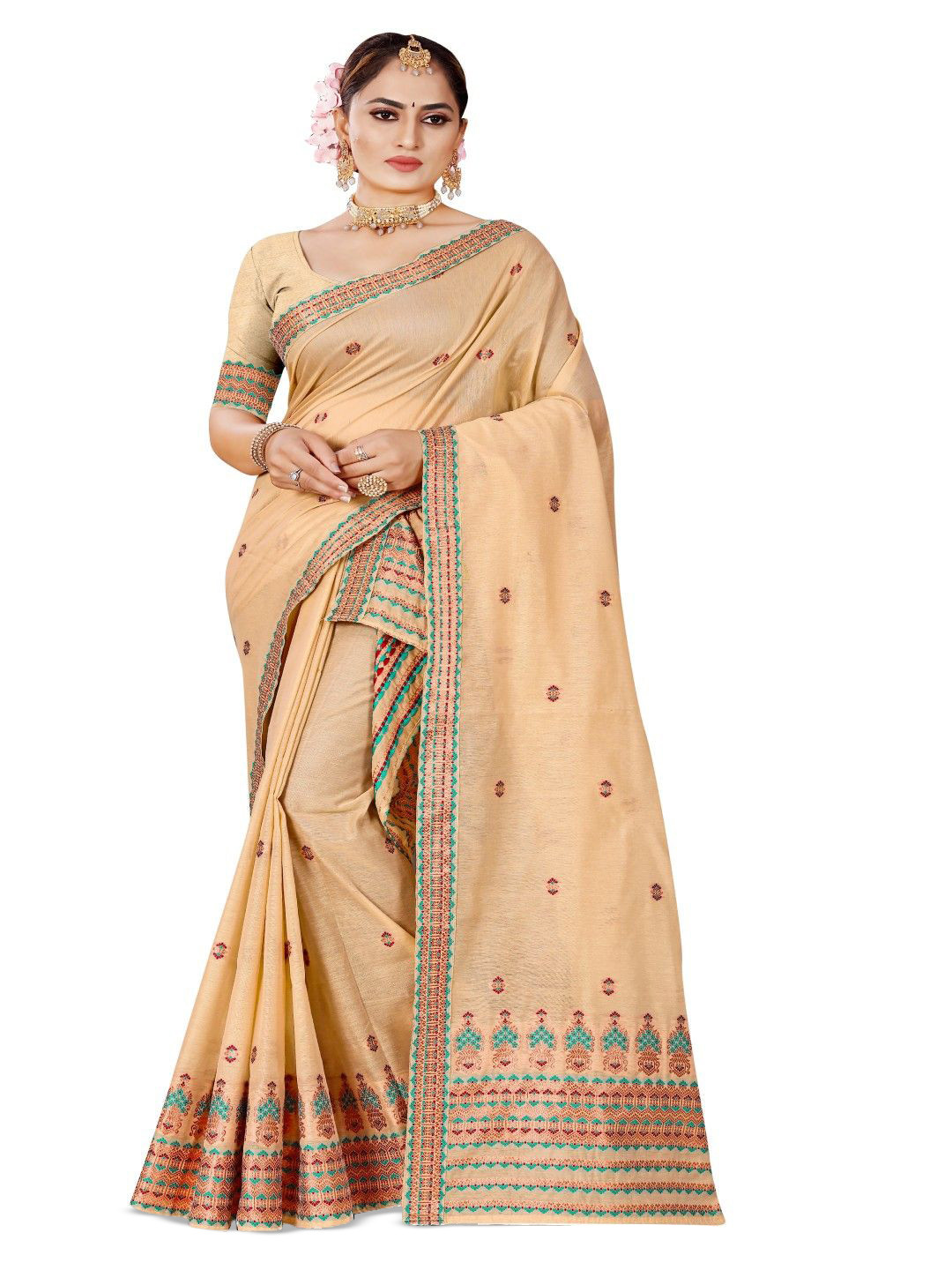 

Skiran's Assamese Mekhela Chador Woven Design Saree, Beige