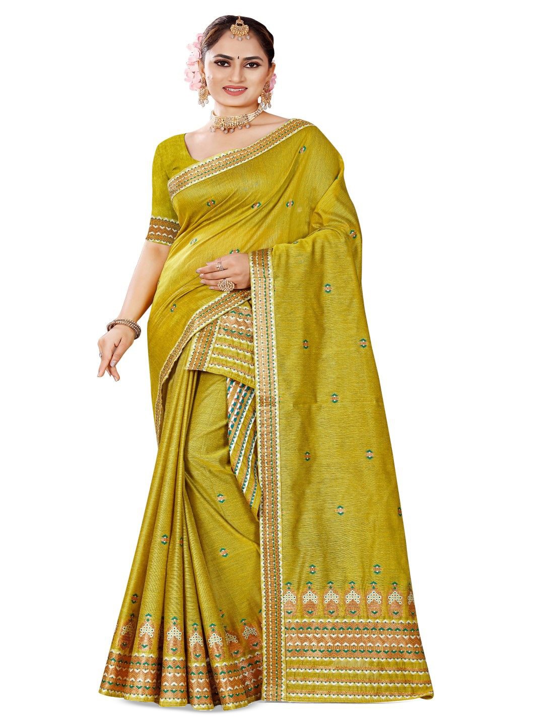 

Skiran's Assamese Mekhela Chador Woven Design Saree, Green
