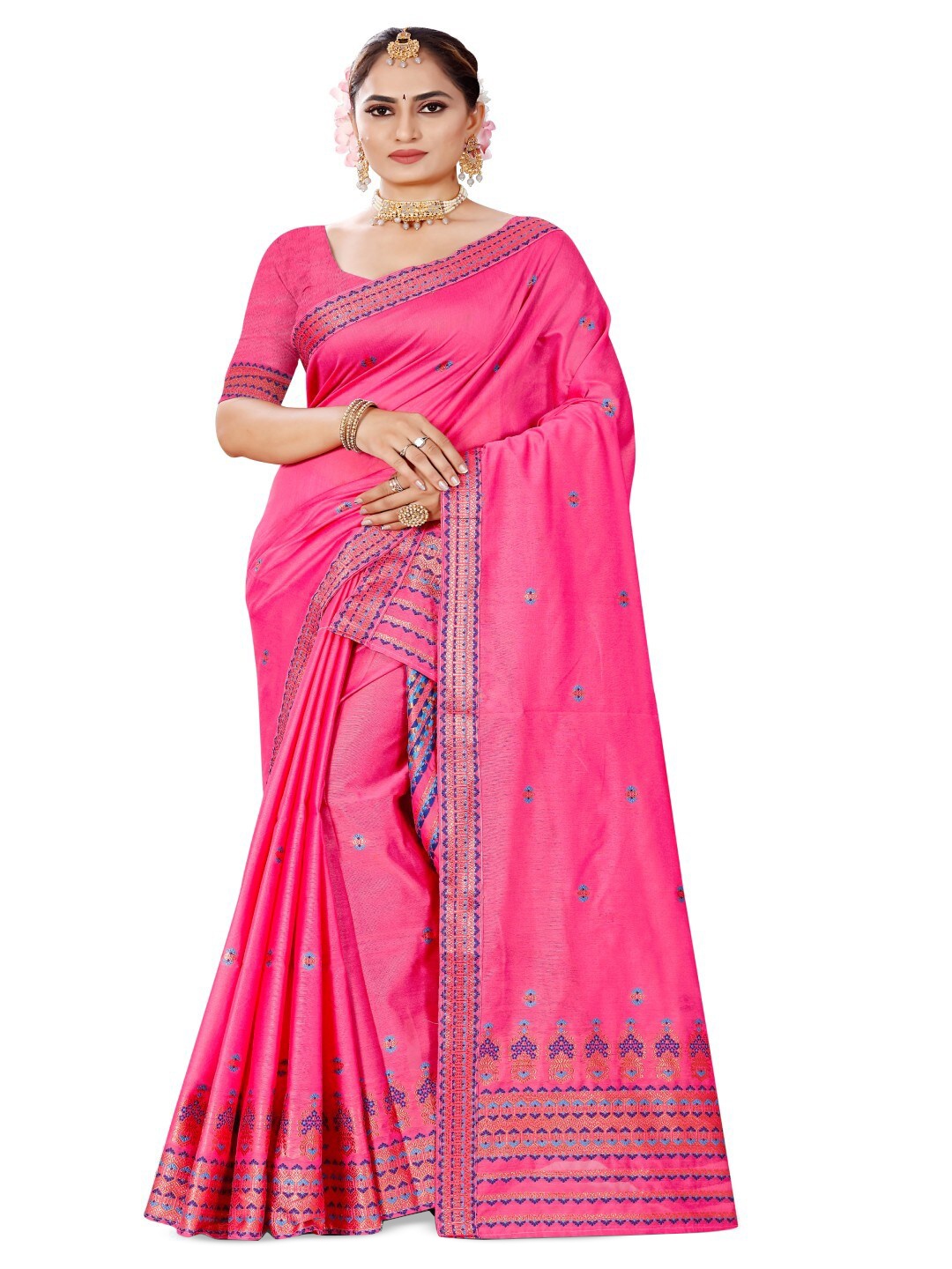 

Skiran's Assamese Mekhela Chador Woven Design Saree, Pink