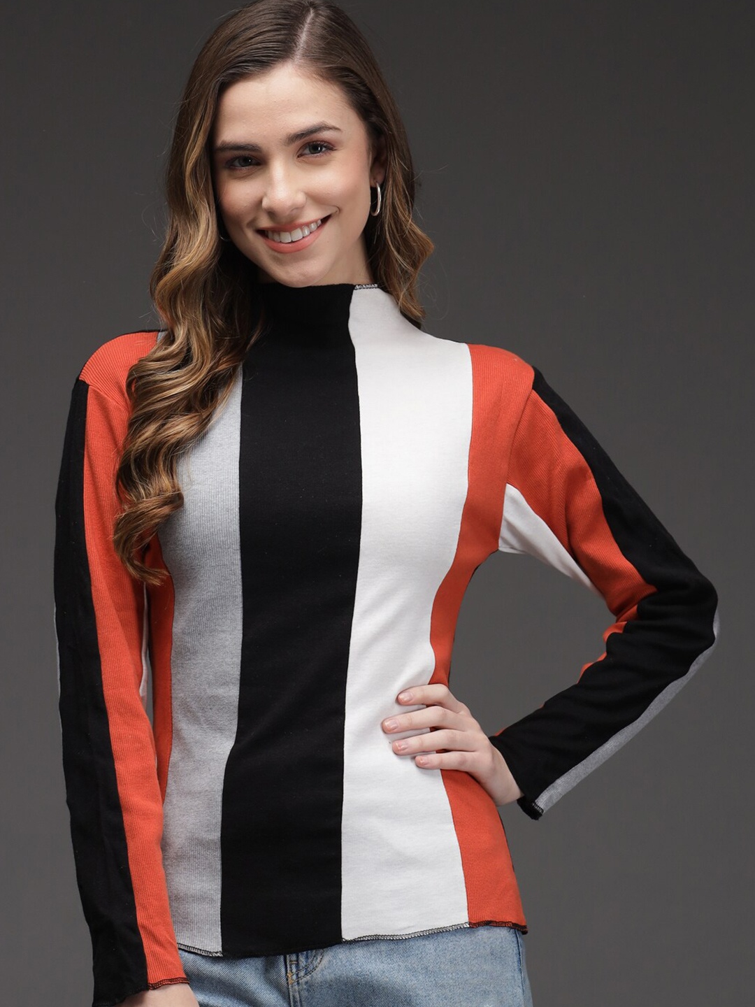 

TANDUL Women Colourblocked High Neck Top, Multi