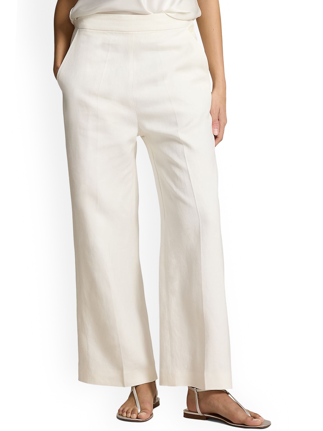 

Polo Ralph Lauren Women Cotton Wide-Leg Cotton Regular Trousers, White