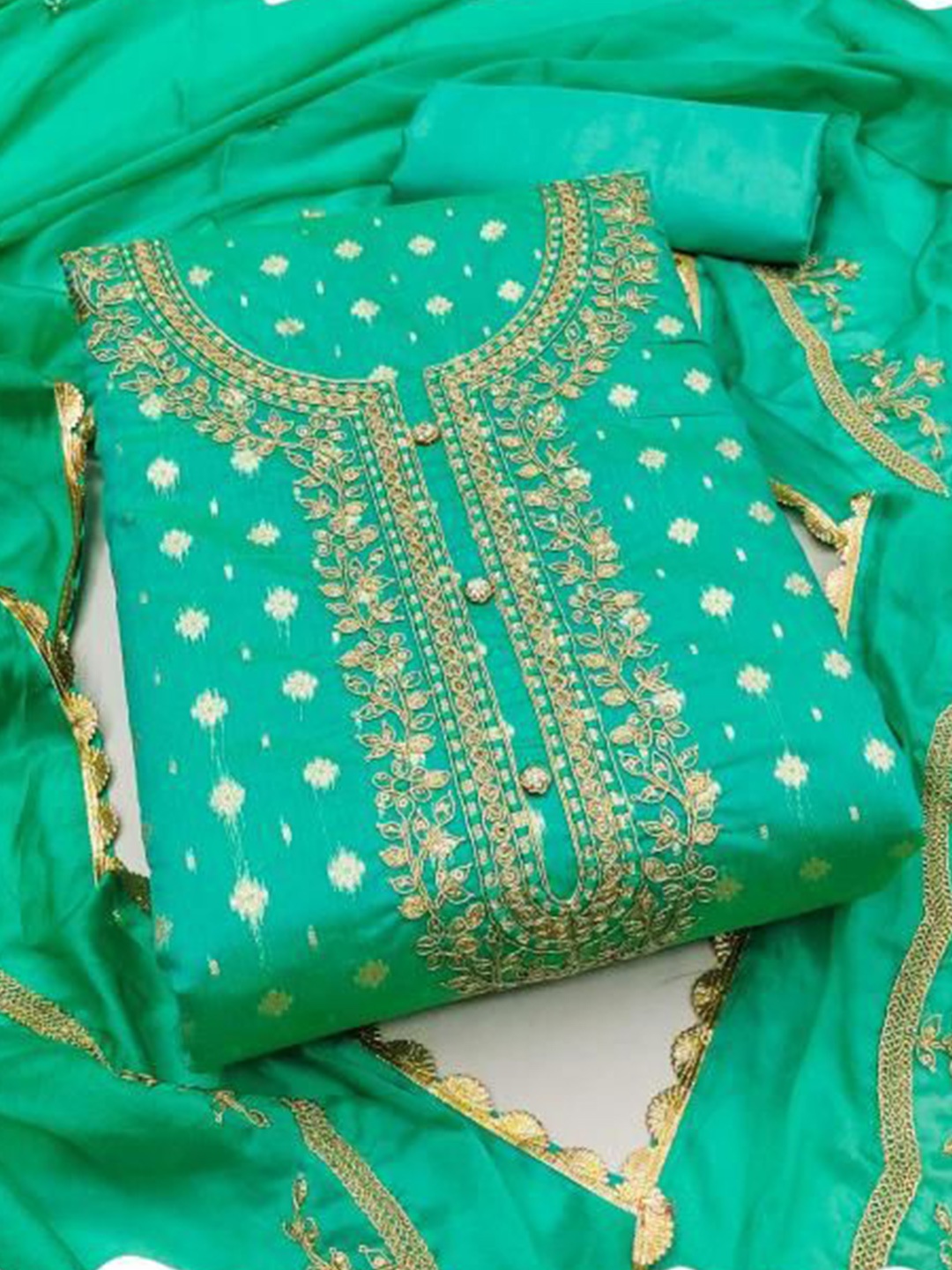 

Dori Embroidered Pure Cotton Unstitched Dress Material, Green