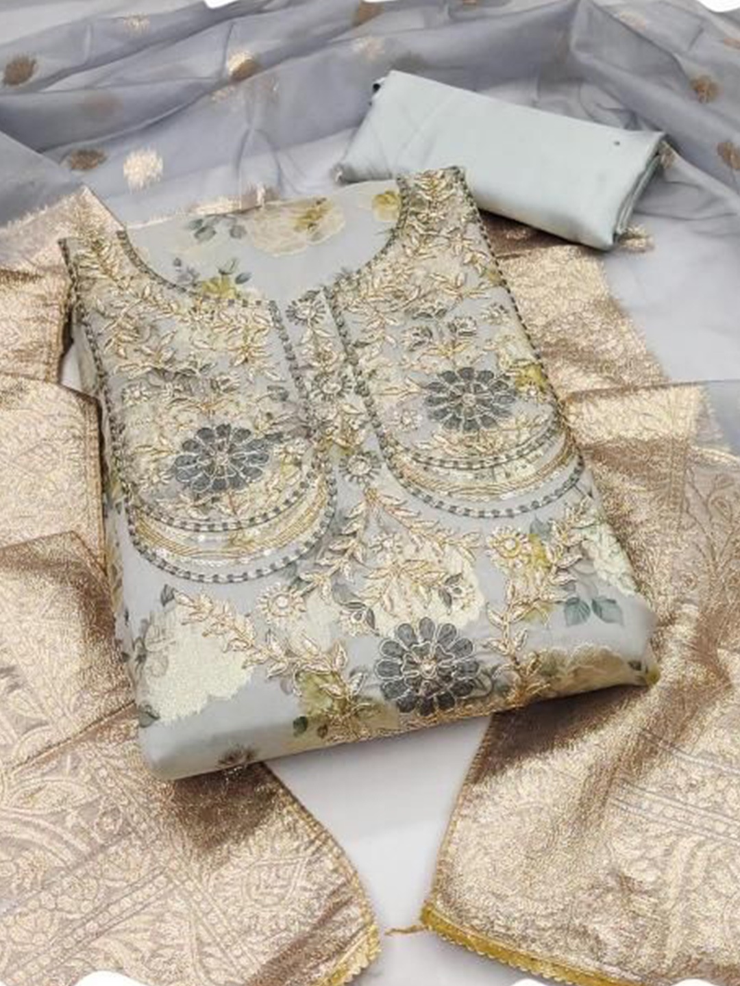 

Dori Embroidered Unstitched Dress Material, Grey