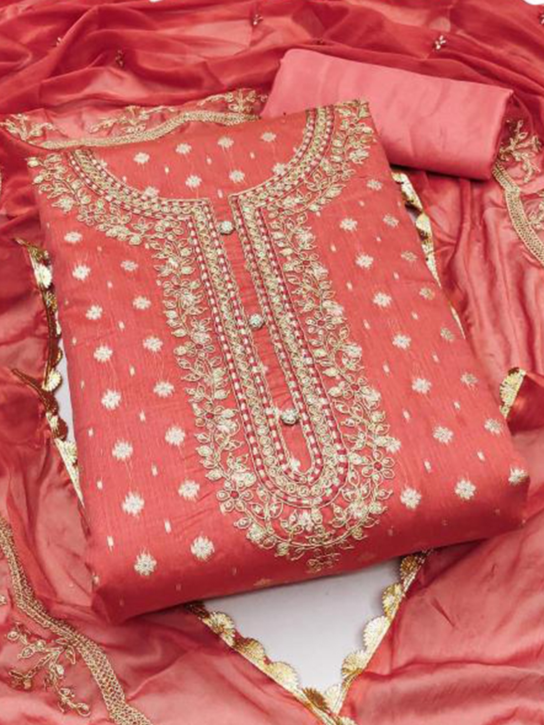 

Dori Embroidered Pure Cotton Unstitched Dress Material, Pink