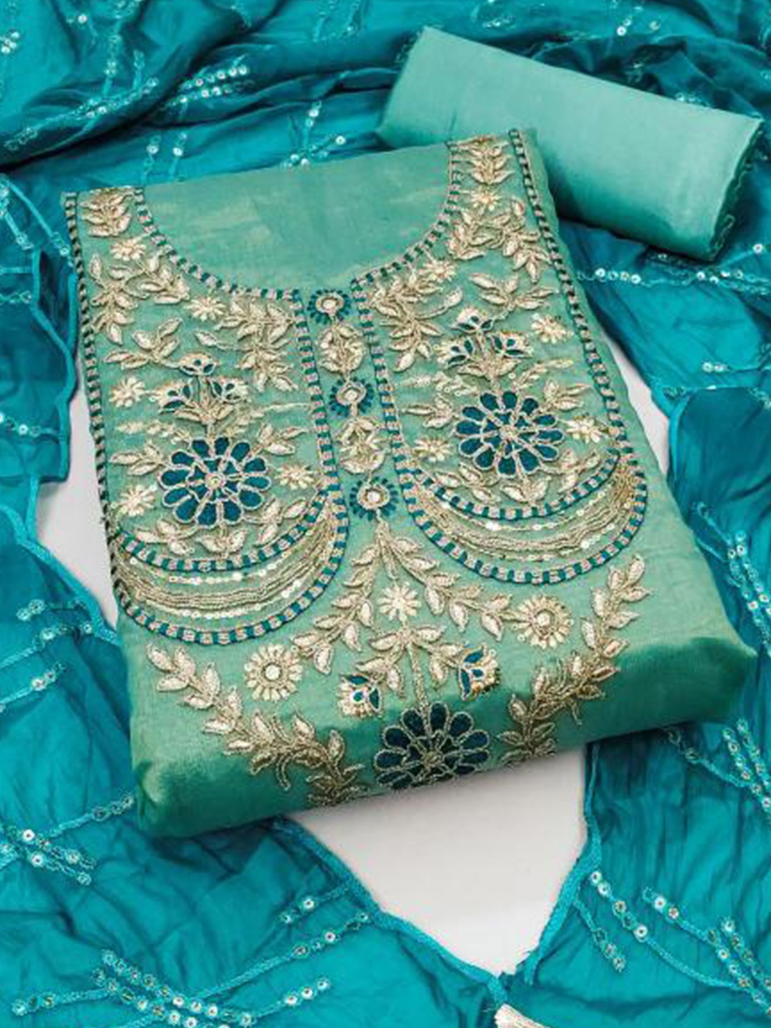 

Dori Embroidered Pure Cotton Unstitched Dress Material, Blue