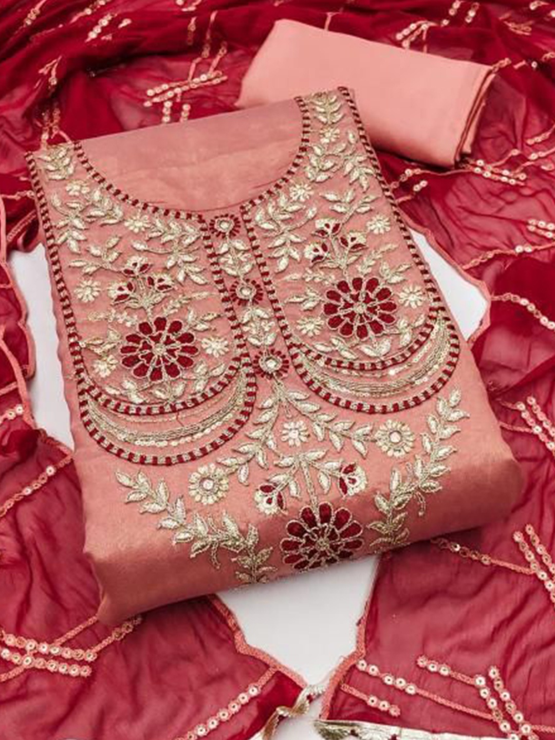 

Dori Embroidered Pure Cotton Unstitched Dress Material, Pink
