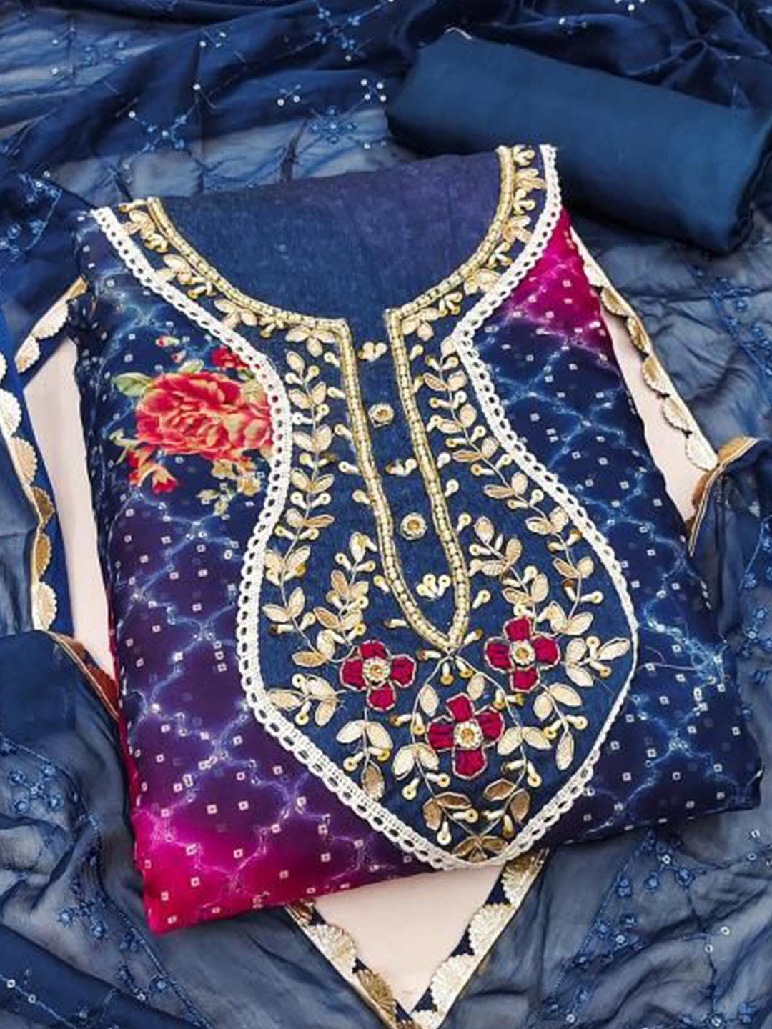 

Dori Embroidered Organza Unstitched Dress Material, Blue