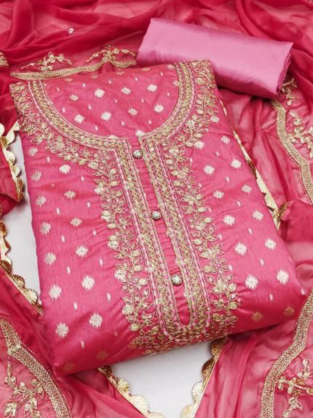 

Dori Embroidered Pure Cotton Unstitched Dress Material, Pink