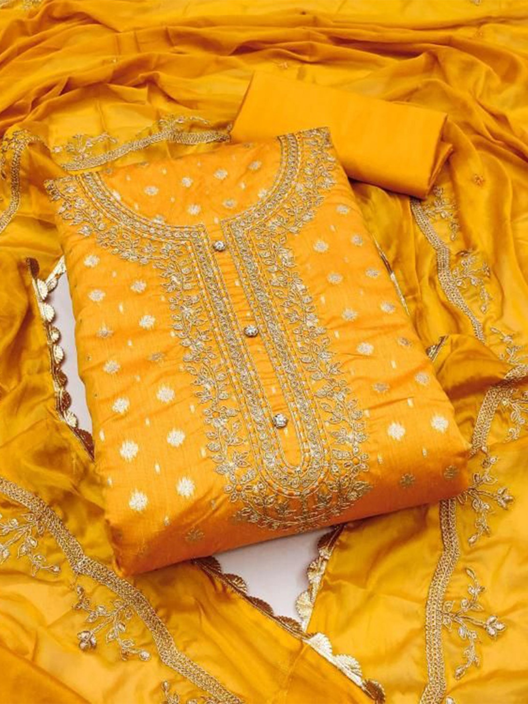 

Dori Embroidered Pure Cotton Unstitched Dress Material, Yellow