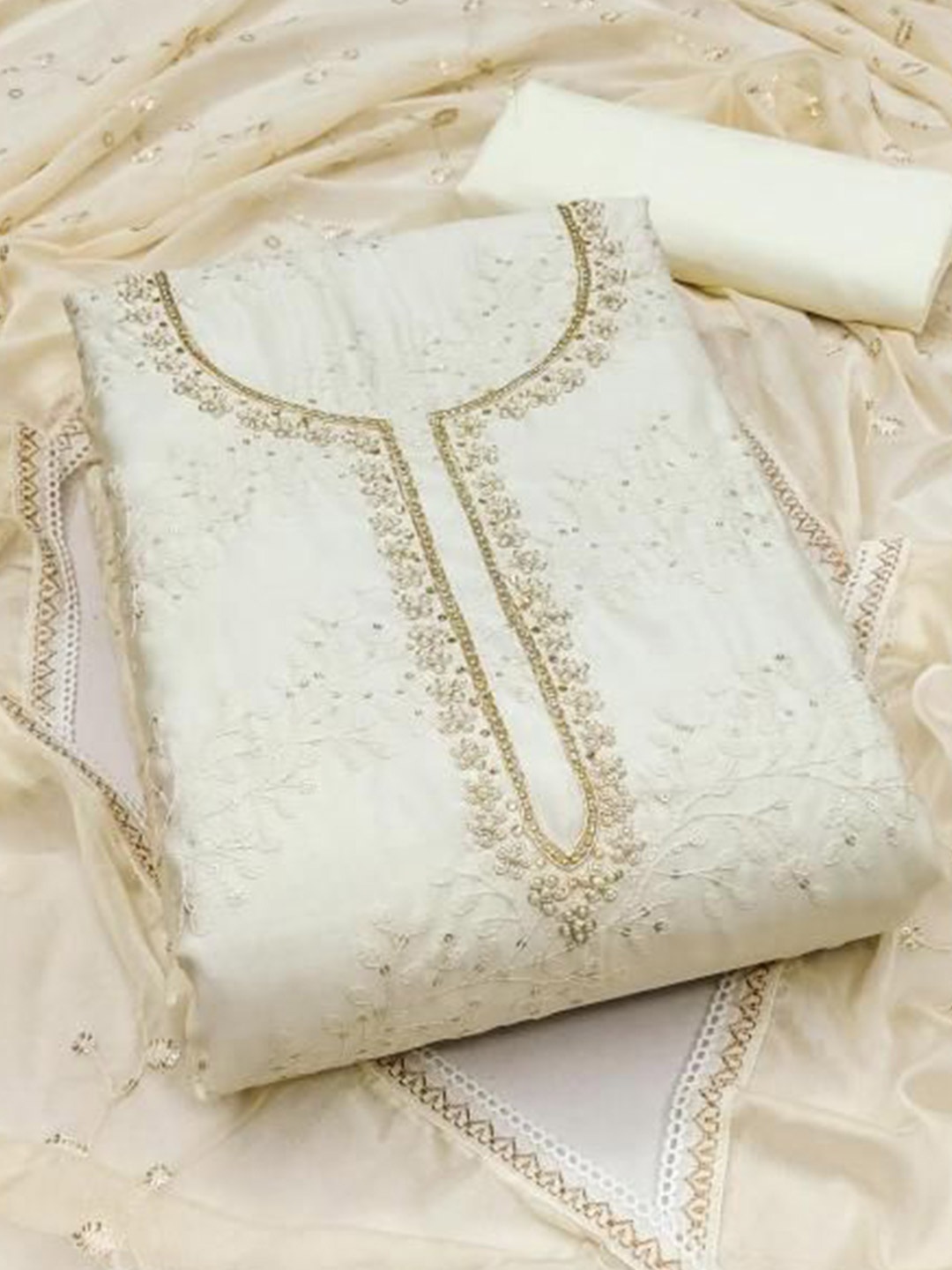 

Dori Embroidered Pure Cotton Unstitched Dress Material, White