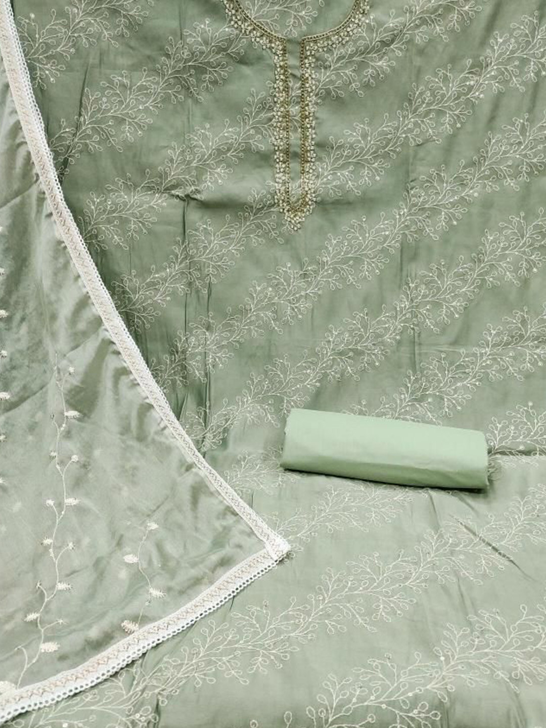 

Dori Embroidered Pure Cotton Unstitched Dress Material, Green