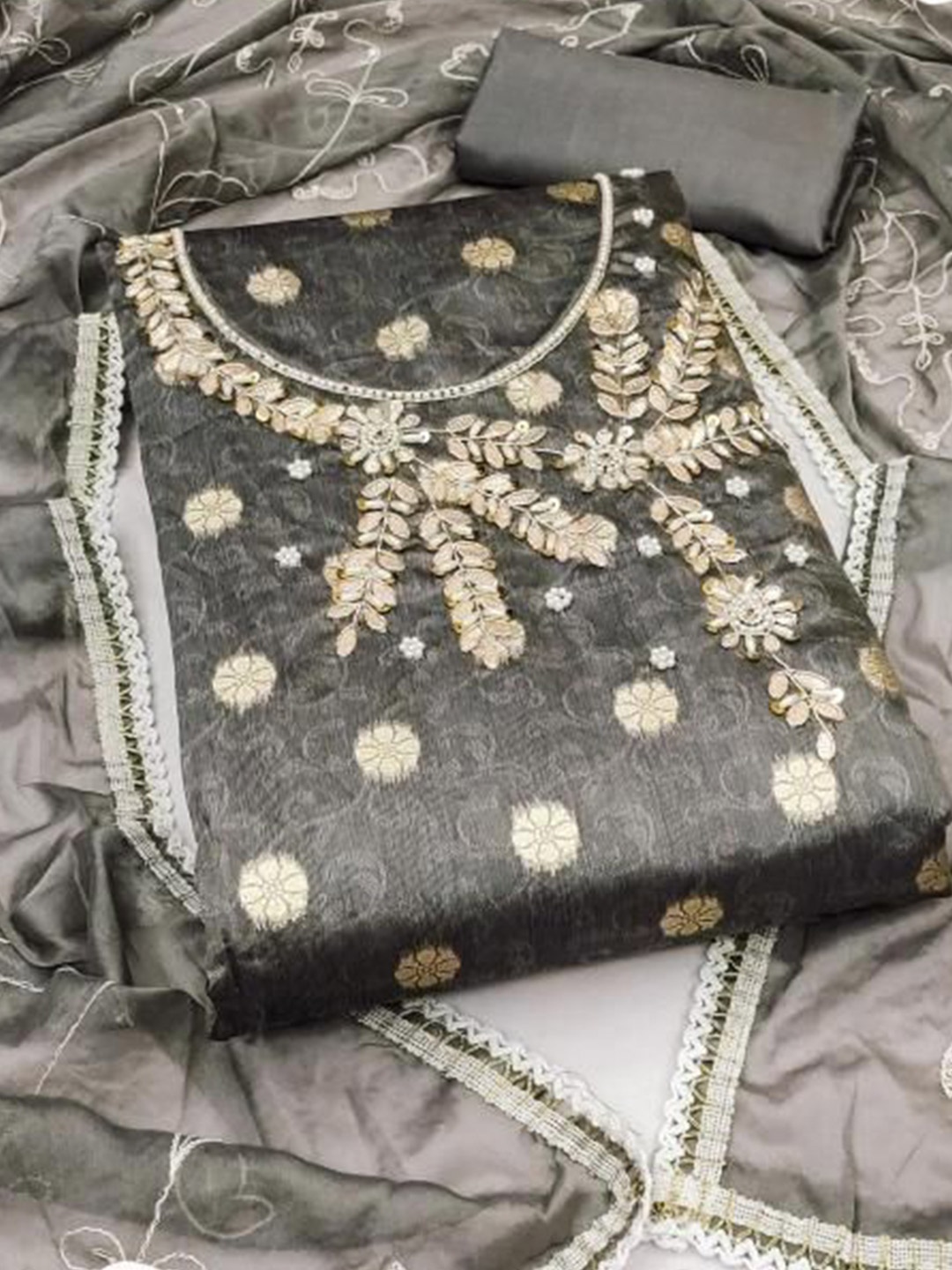 

Dori Embroidered Pure Cotton Unstitched Dress Material, Grey