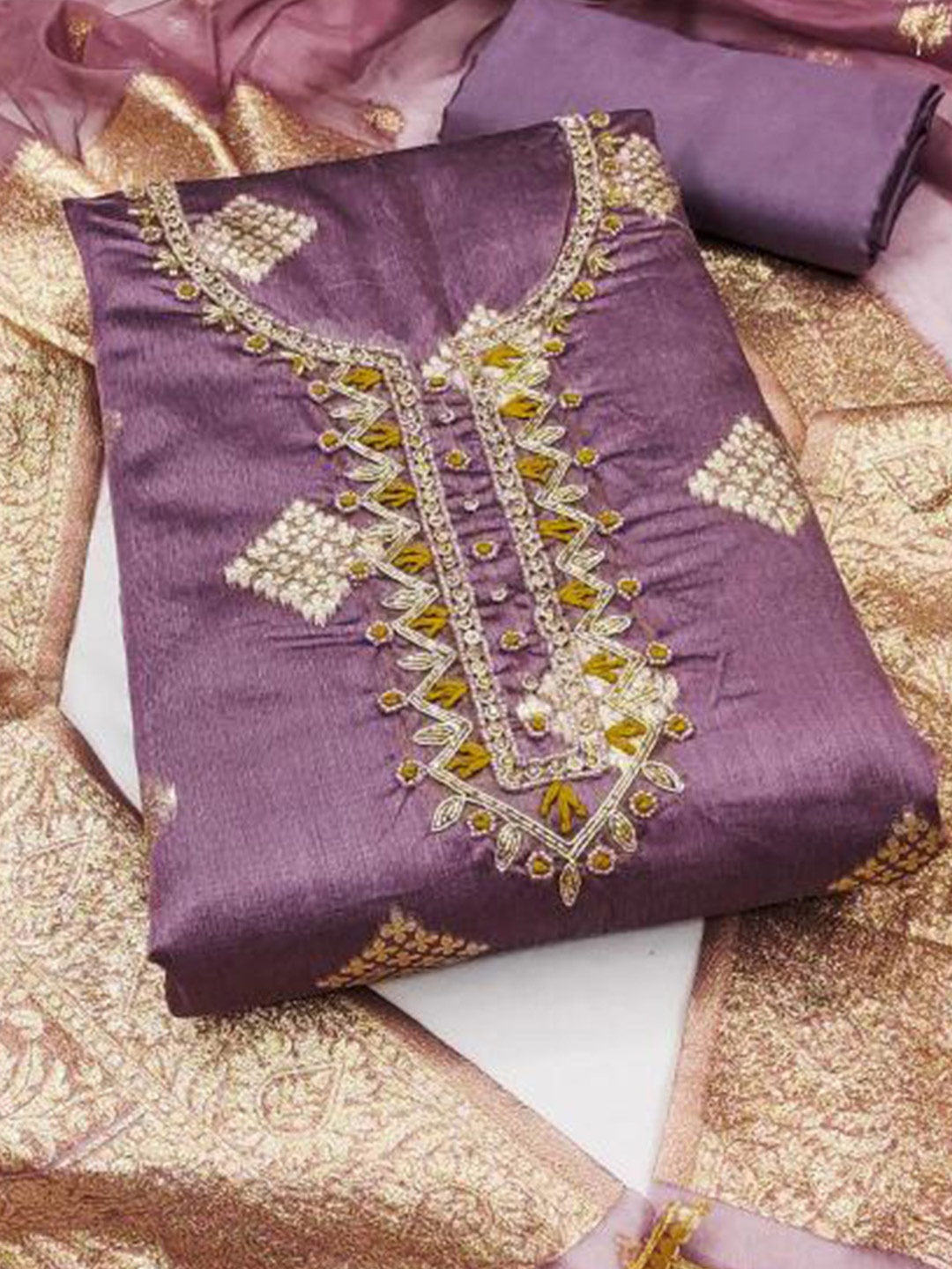 

Dori Embroidered Pure Cotton Unstitched Dress Material, Purple