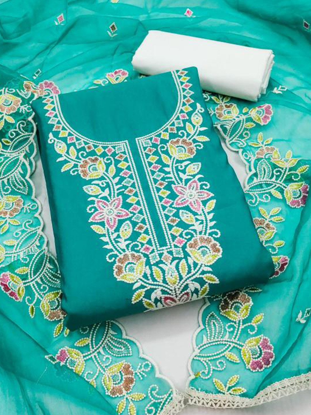 

Dori Embroidered Pure Cotton Unstitched Dress Material, Green