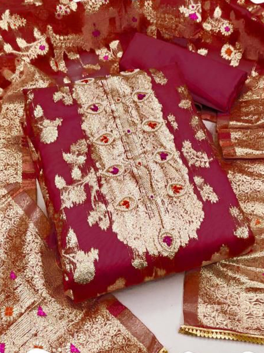 

Dori Embroidered Pure Cotton Unstitched Dress Material, Maroon